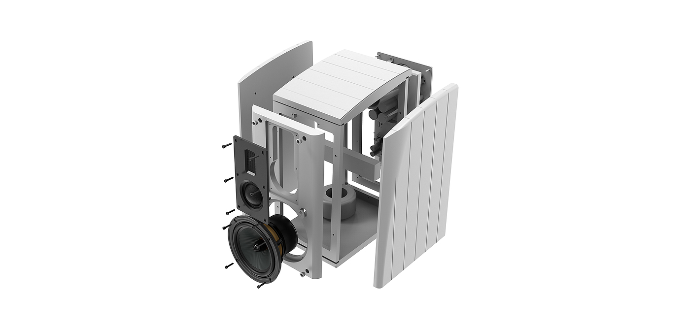 Log solid wood design，Three frequency division design，Explosion diagram，Audio hand drawing，Exploded view of horn unit，