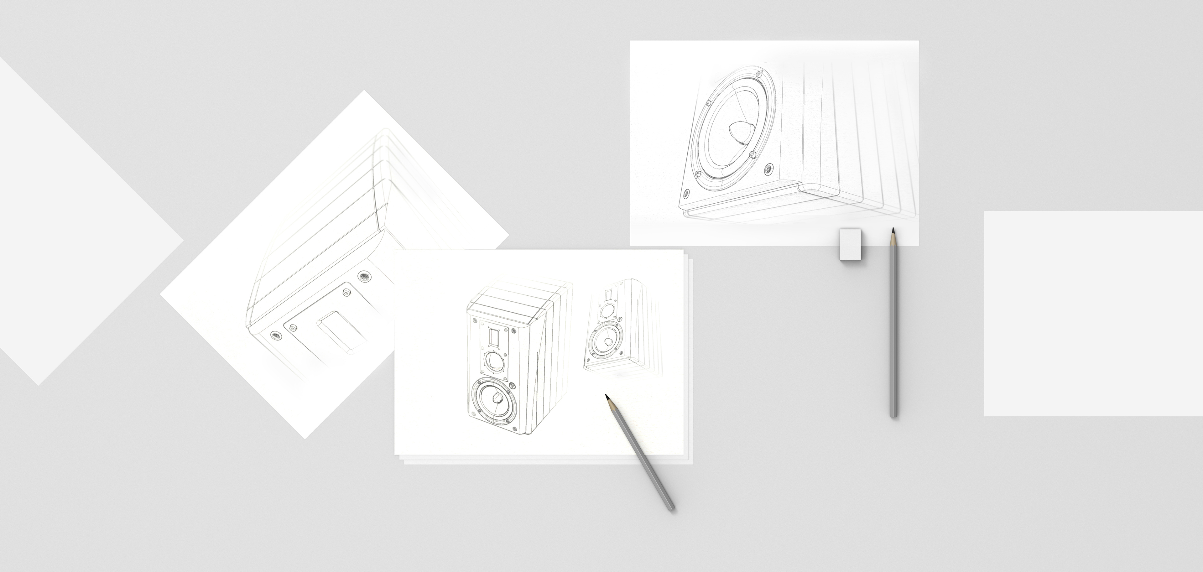 Log solid wood design，Three frequency division design，Explosion diagram，Audio hand drawing，Exploded view of horn unit，