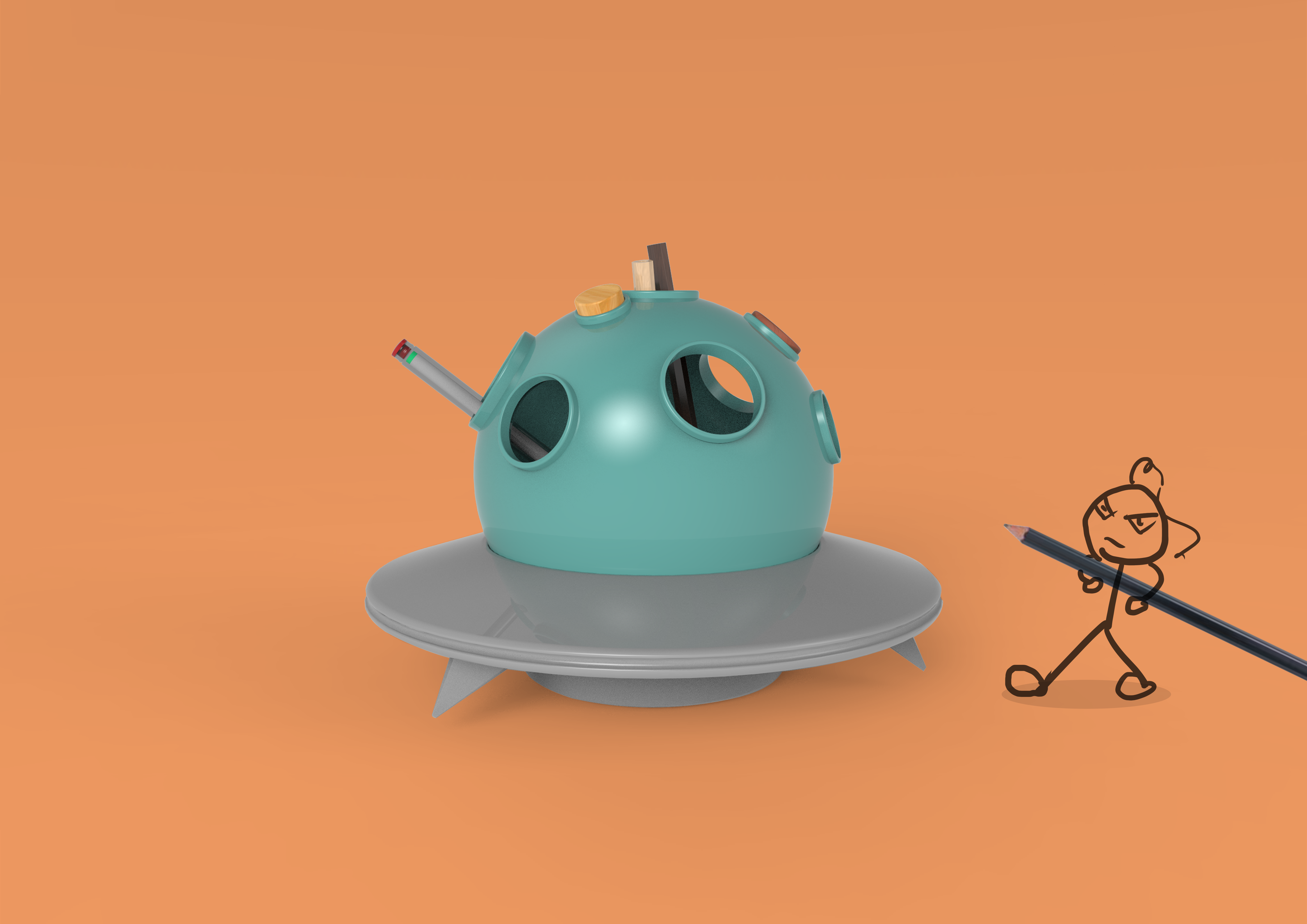 pen container，Learning tools，Office appliances，Tabletop decoration，ufo，Alien planet，original，