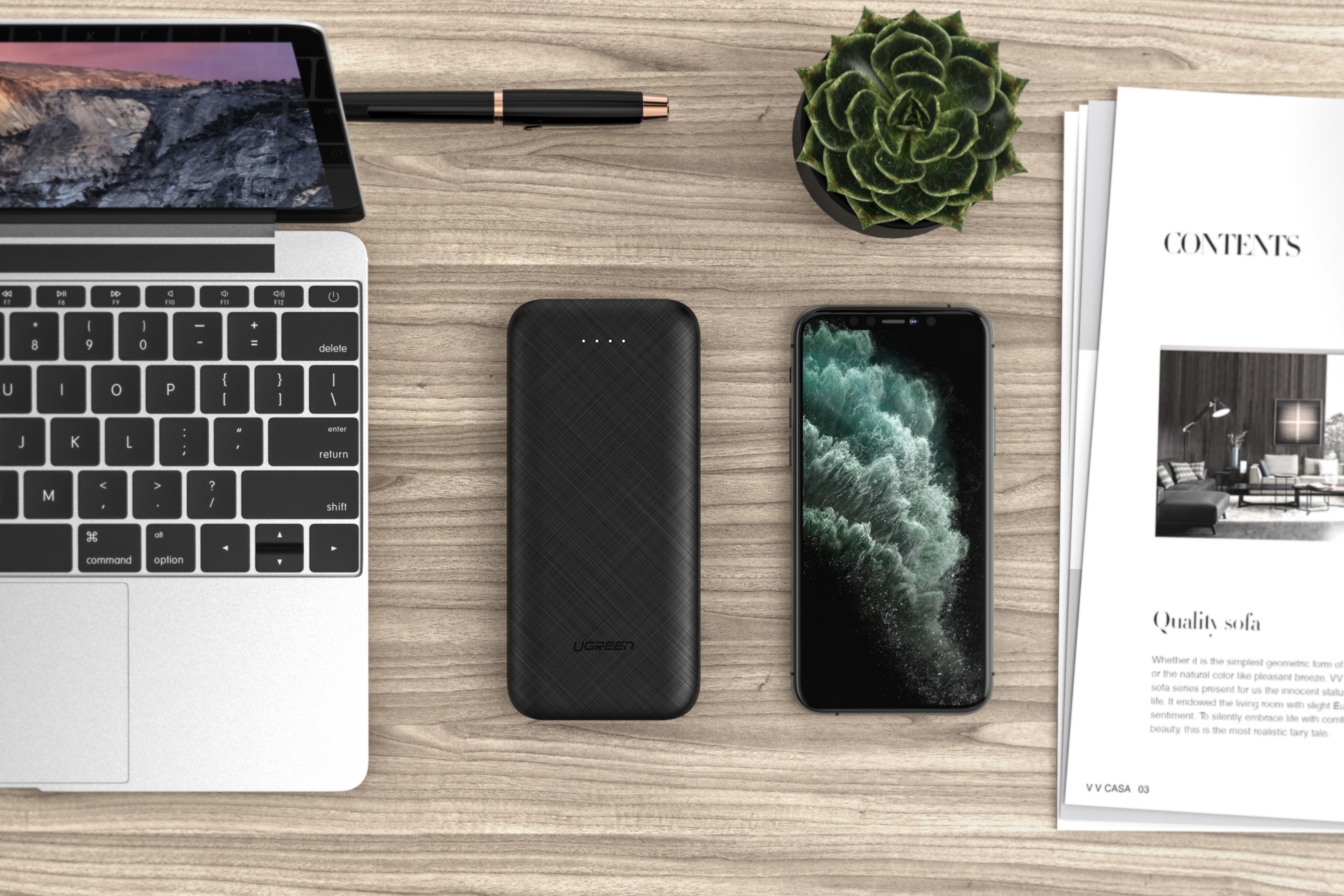 Green couplet，portable source，Car charger，Product rendering，keyshot，