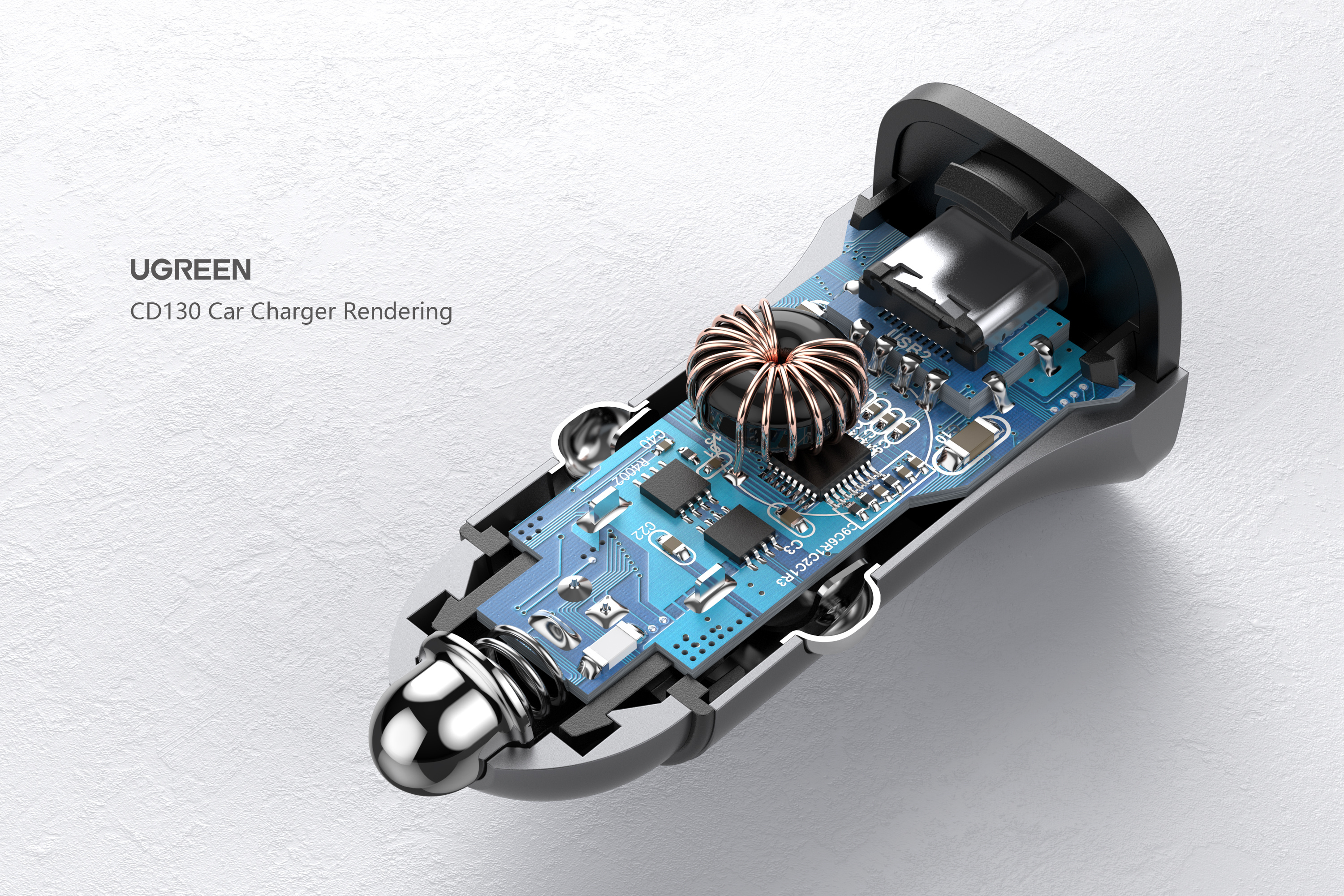 Green couplet，portable source，Car charger，Product rendering，keyshot，