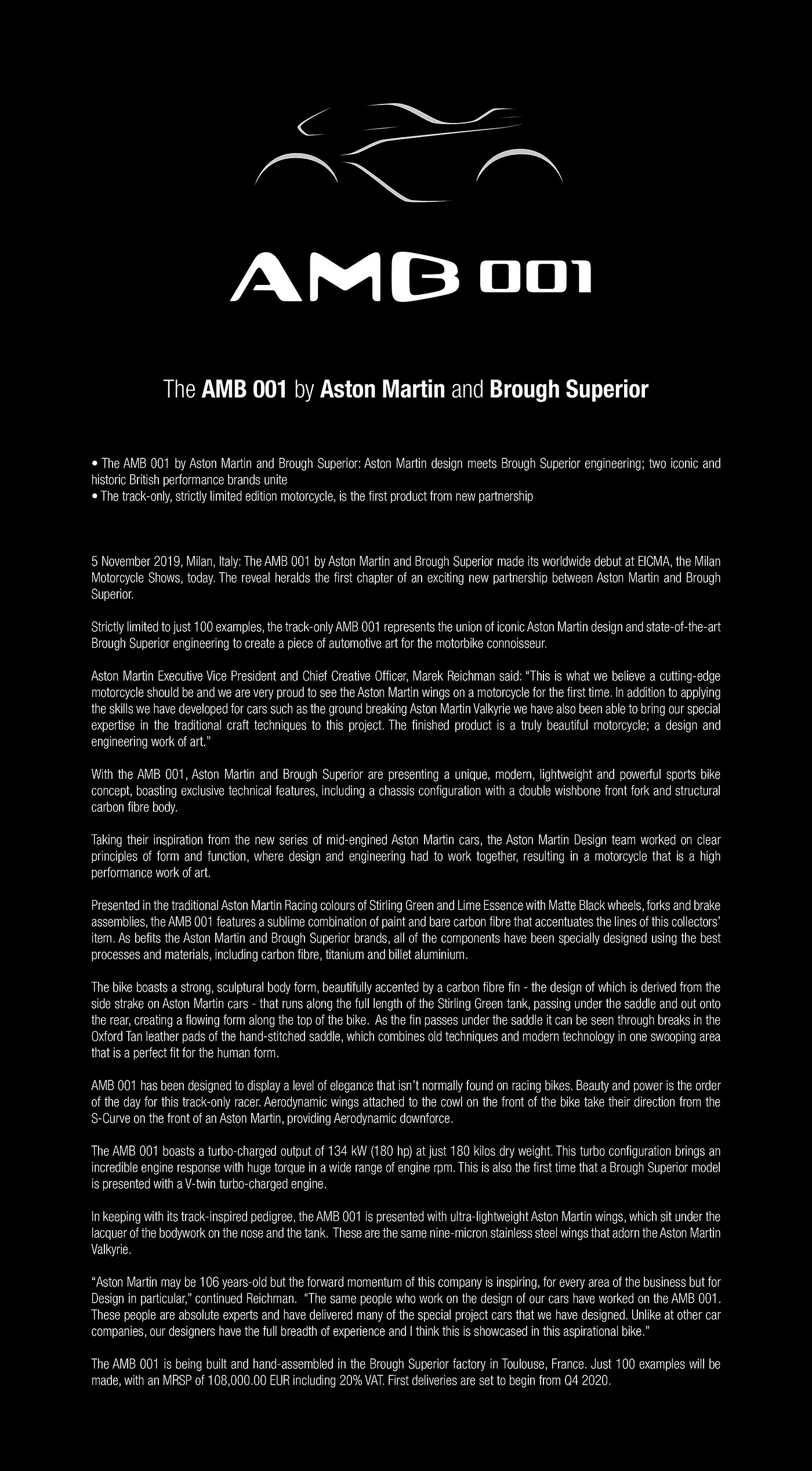 Automobile design，motorcycle，Limited edition motorcycle，Aston Martin，AMB 001，
