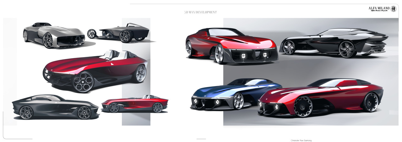 open car，Automobile design，racing，Alfa Milano 2077，