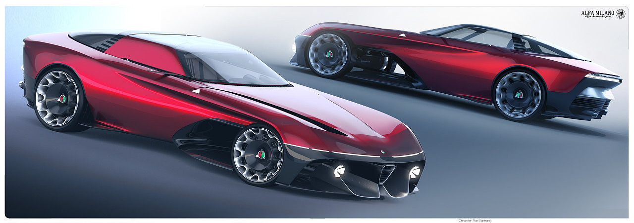 open car，Automobile design，racing，Alfa Milano 2077，