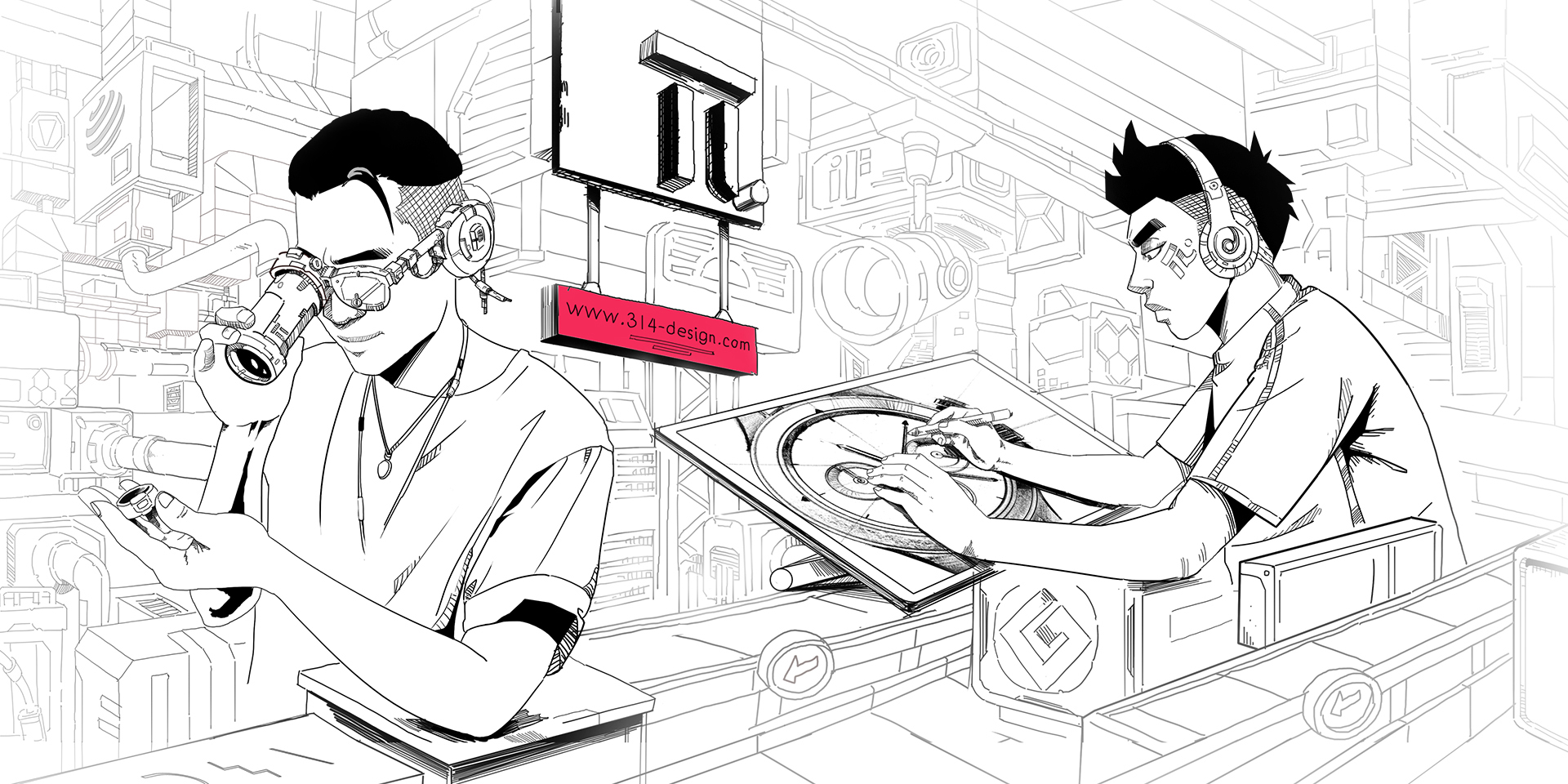 originality，Hand drawn，Illustration，Three point thinking design，