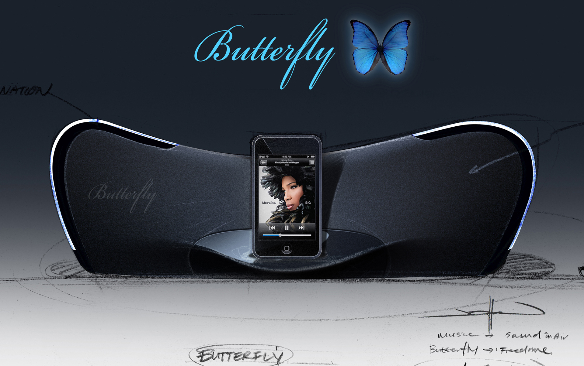 Mobile phone bracket，industrial design，iPod Docking Station，Butterfly，Butterfly iPod docking station，