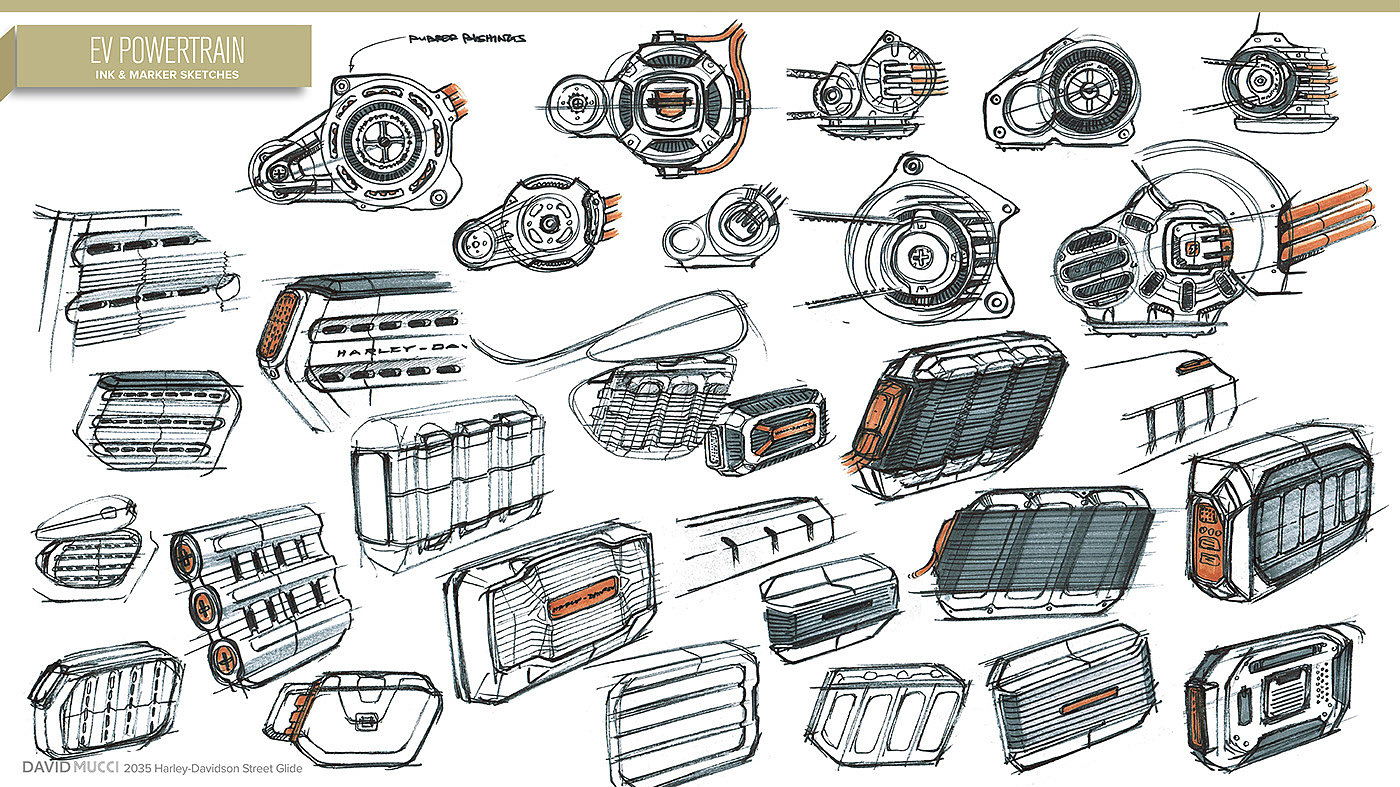 哈雷，电动车，David Mucci，摩托车，草稿，手绘，