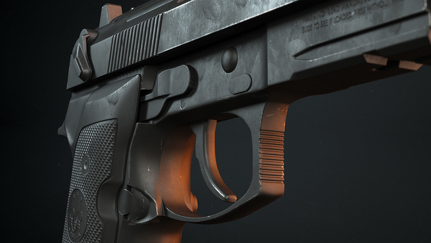 arms，Pistol，firearms，Bereta 9mm，beretta ，Joao Paulo Lamonde，3ds Max，modeling，