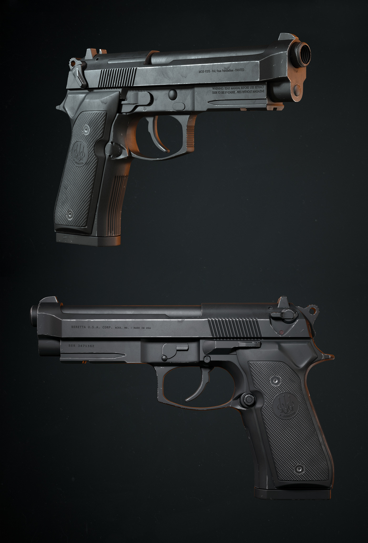 arms，Pistol，firearms，Bereta 9mm，beretta ，Joao Paulo Lamonde，3ds Max，modeling，