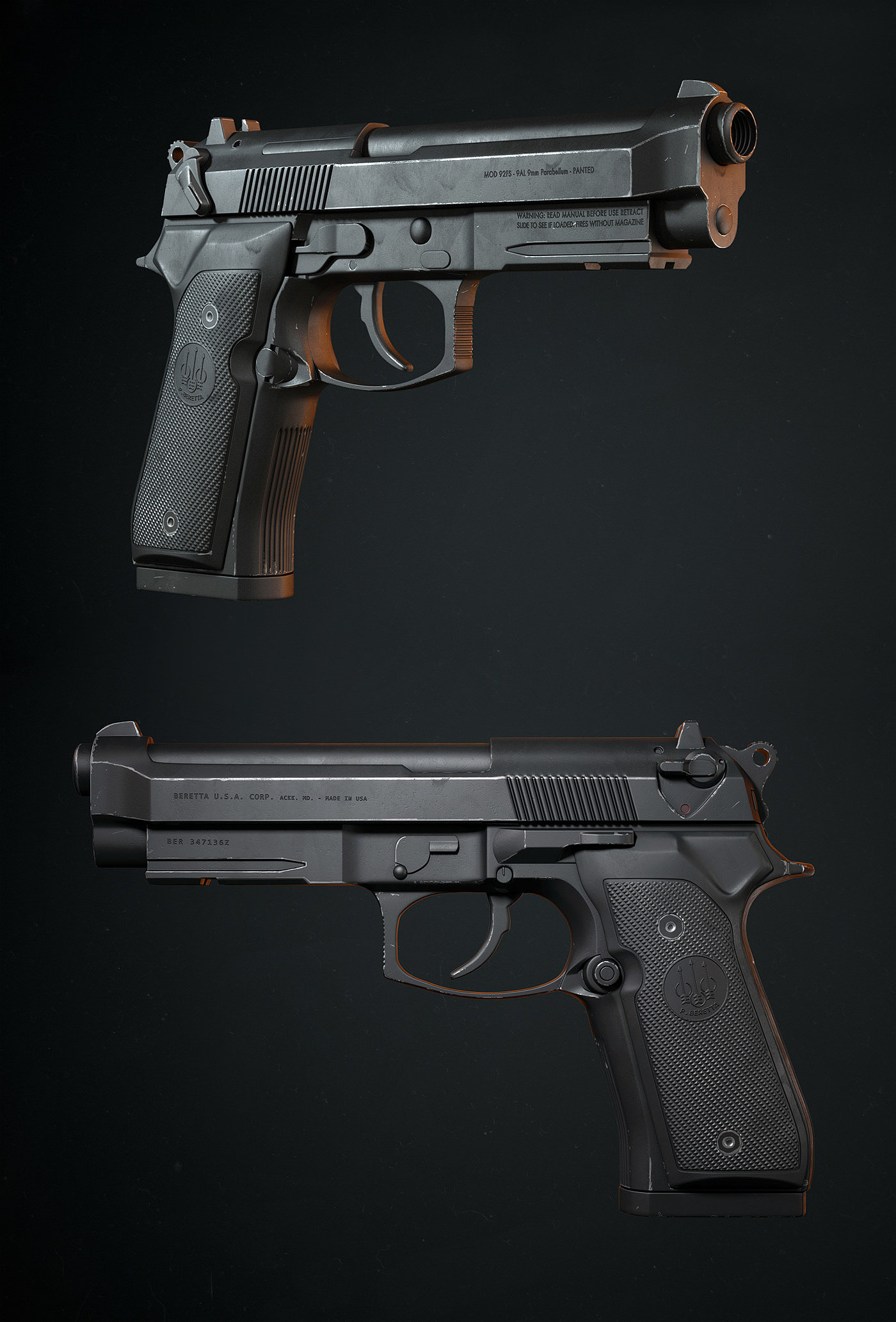 武器，手枪，枪支，Bereta 9mm，贝雷塔，Joao Paulo Lamonde，3ds Max，建模，