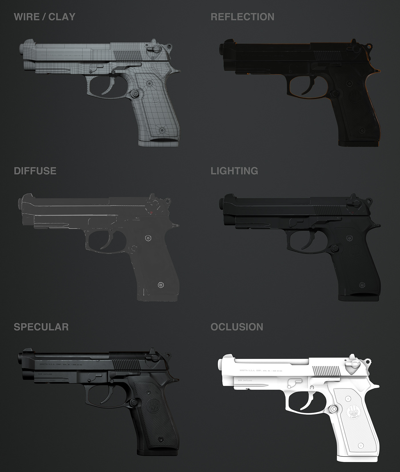 arms，Pistol，firearms，Bereta 9mm，beretta ，Joao Paulo Lamonde，3ds Max，modeling，