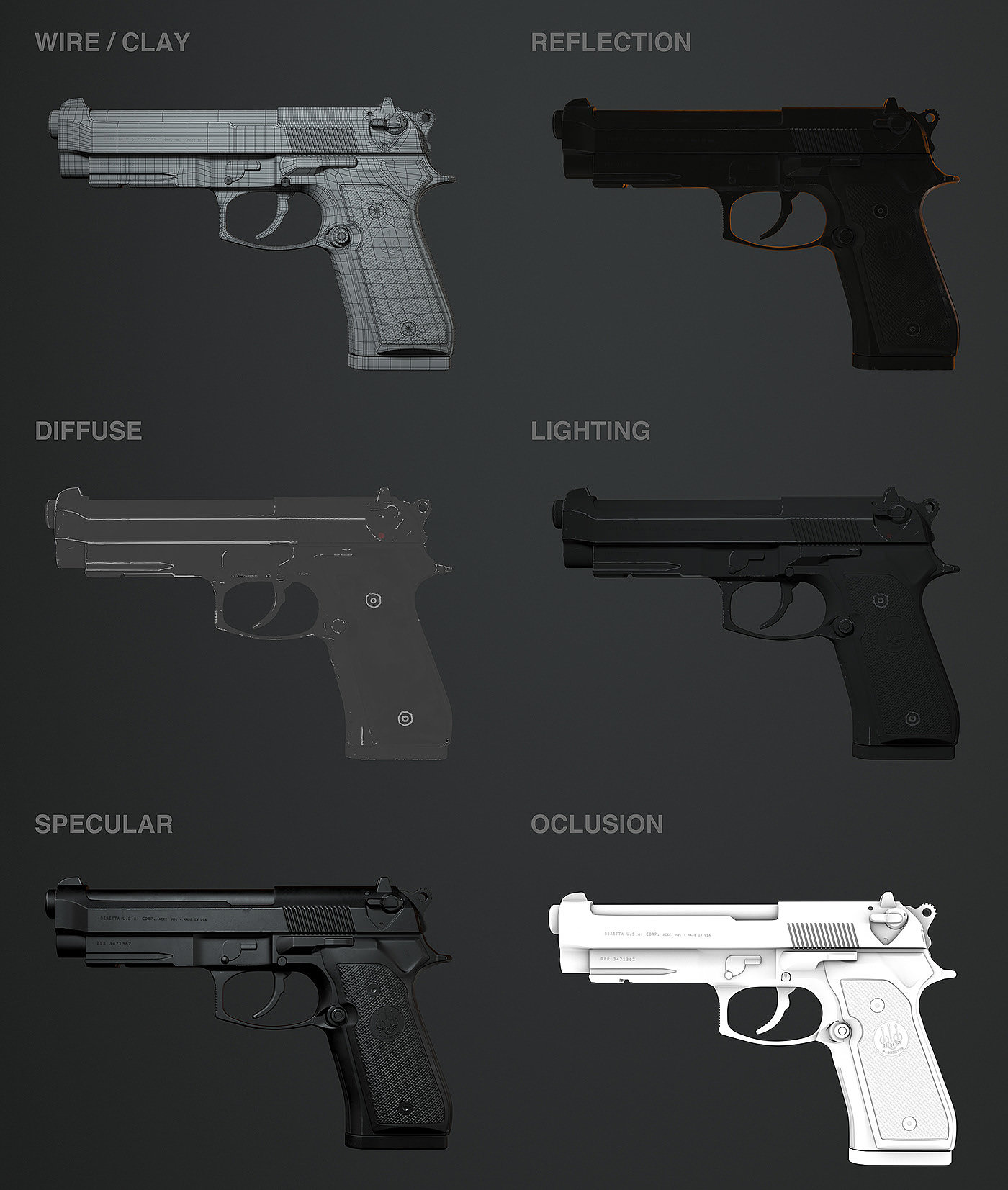 武器，手枪，枪支，Bereta 9mm，贝雷塔，Joao Paulo Lamonde，3ds Max，建模，