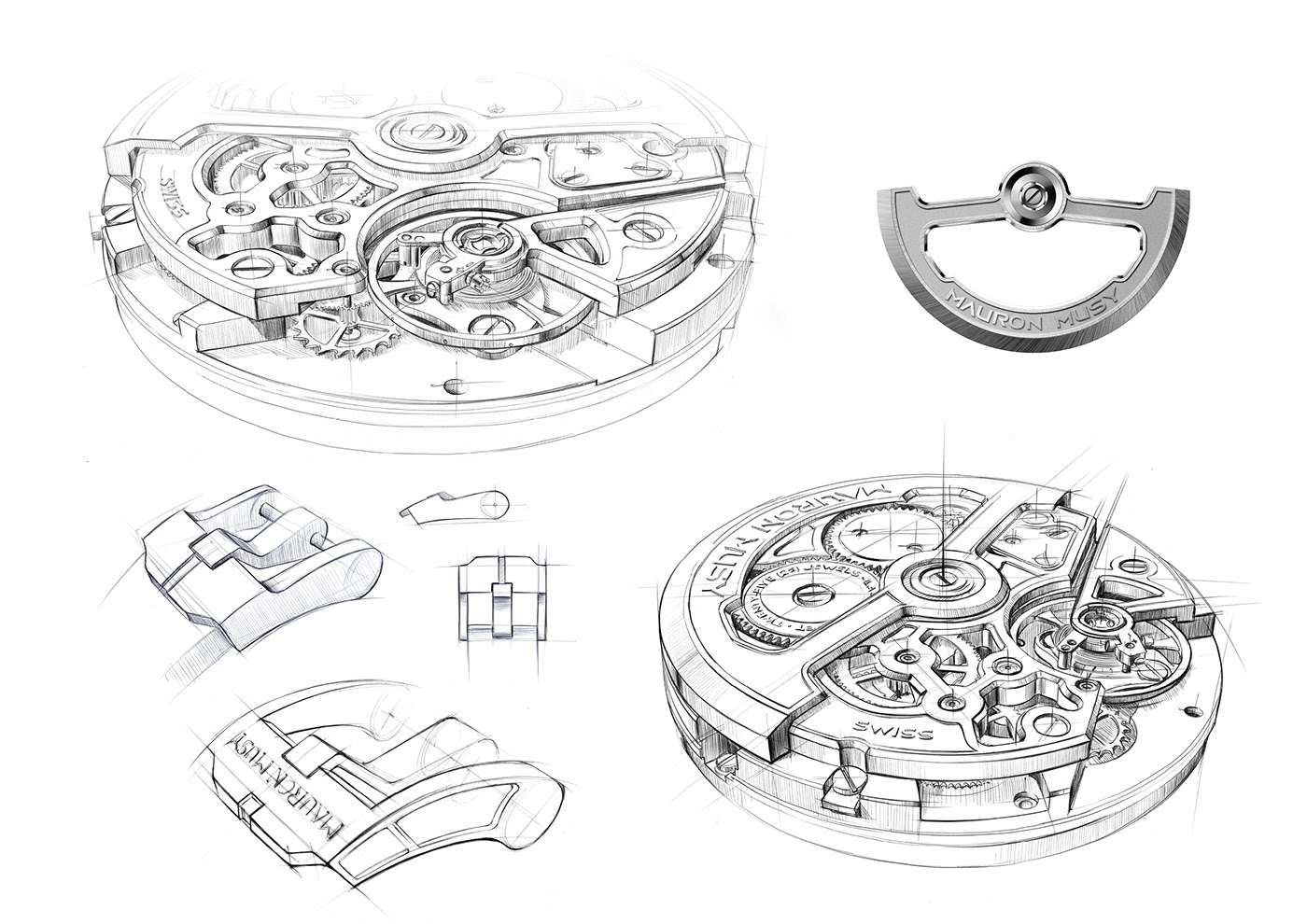 Watch sketch，Made in Switzerland，Wrist watch，