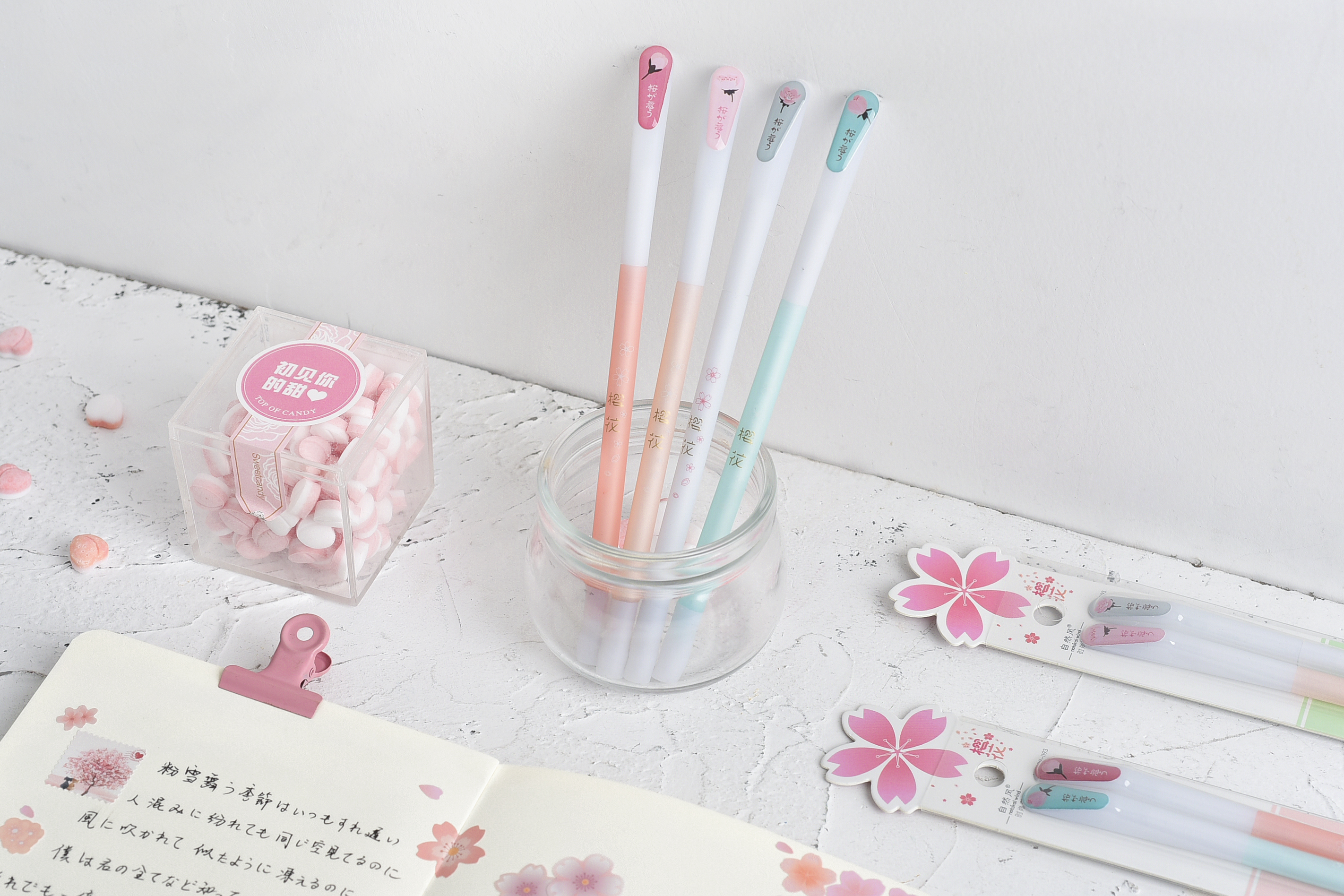 Cherry drop plastic pen cute student pen，