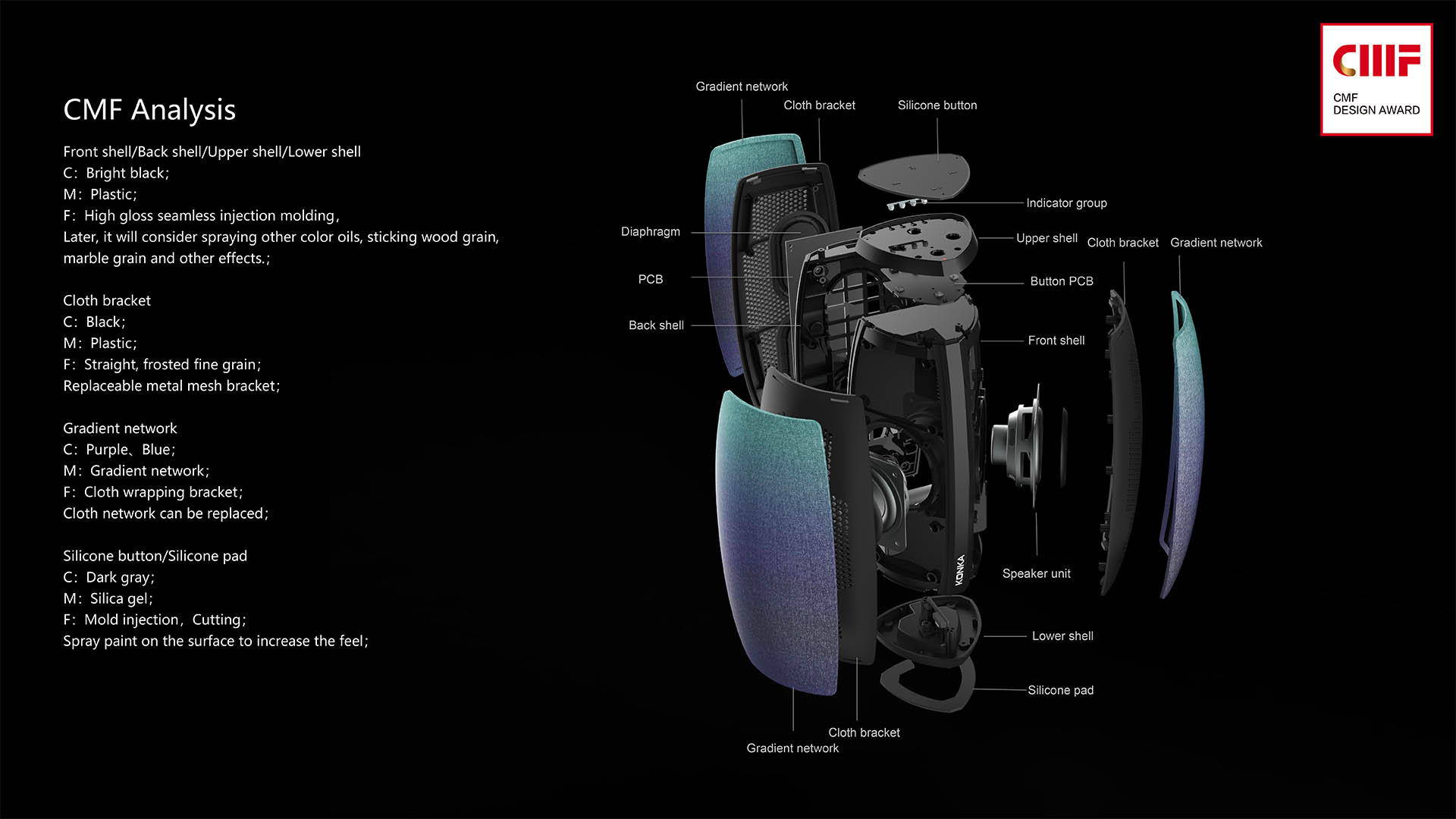 Intelligent speaker，color，surface treatment，workmanship，Material Science，Work page design，cmf，Konka Electronic Technology，