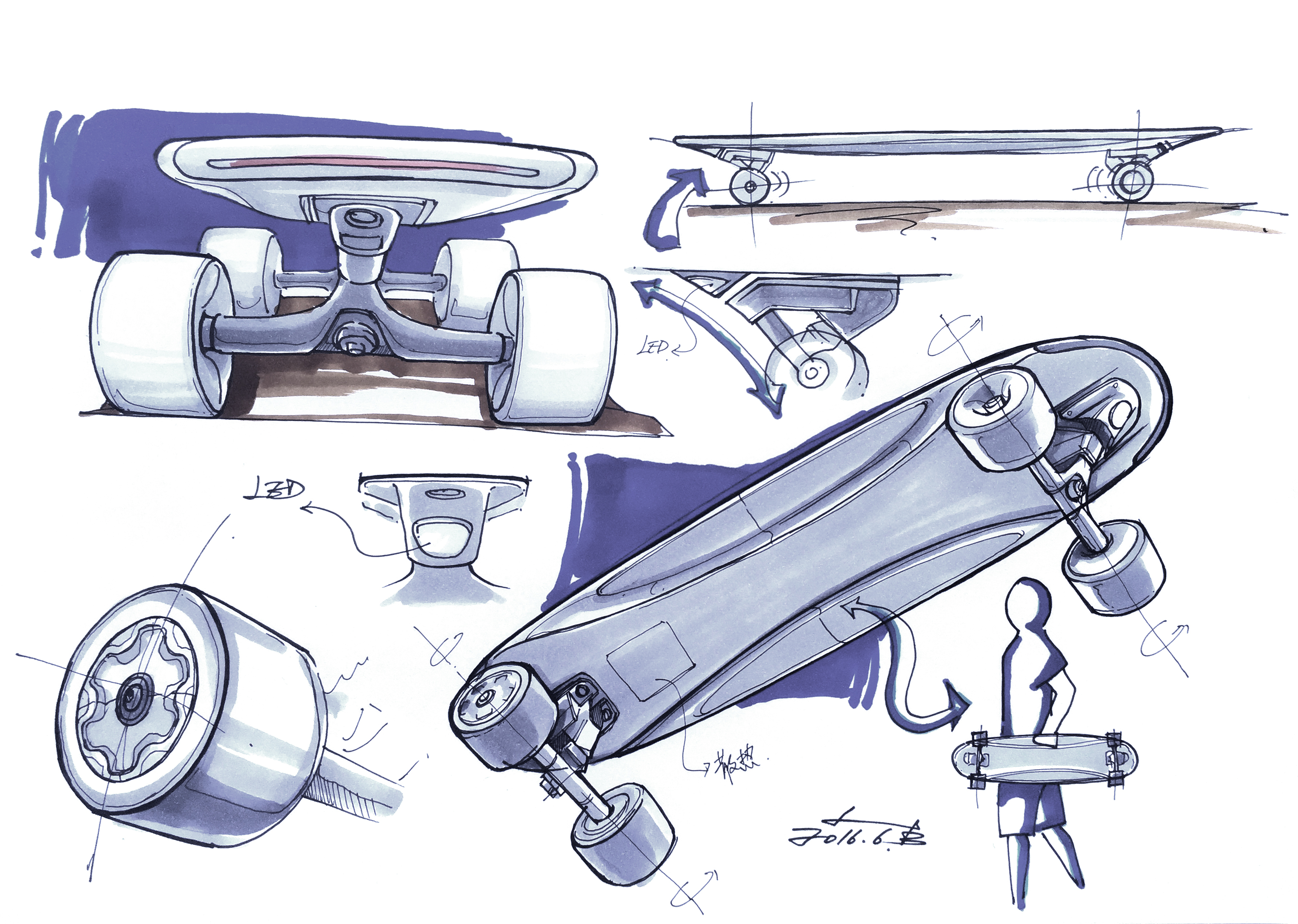 Electric skateboard，vehicle，Design，sketch，