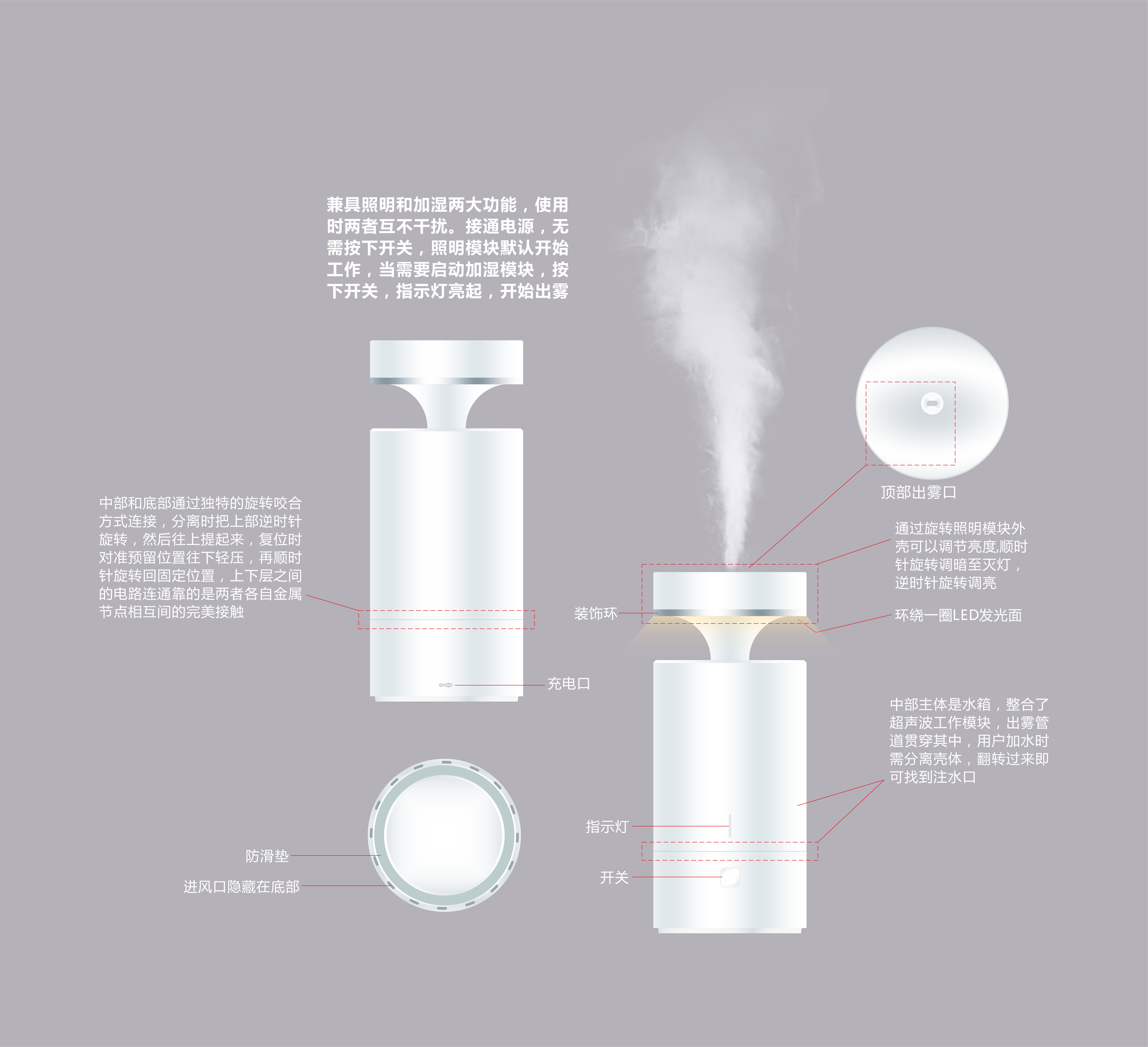Humidifier，led，lamps and lanterns，product design，industrial design，Render，