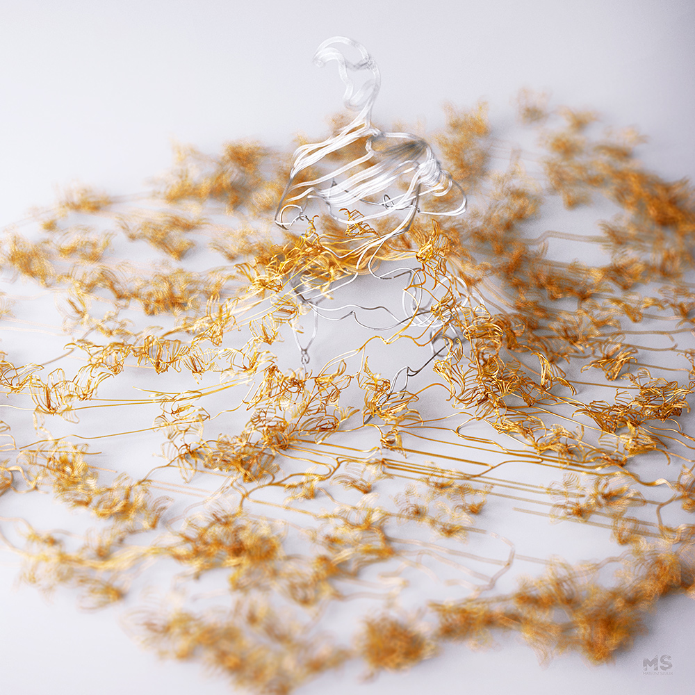 wire，Sculpture，gold and silver，line，animal，