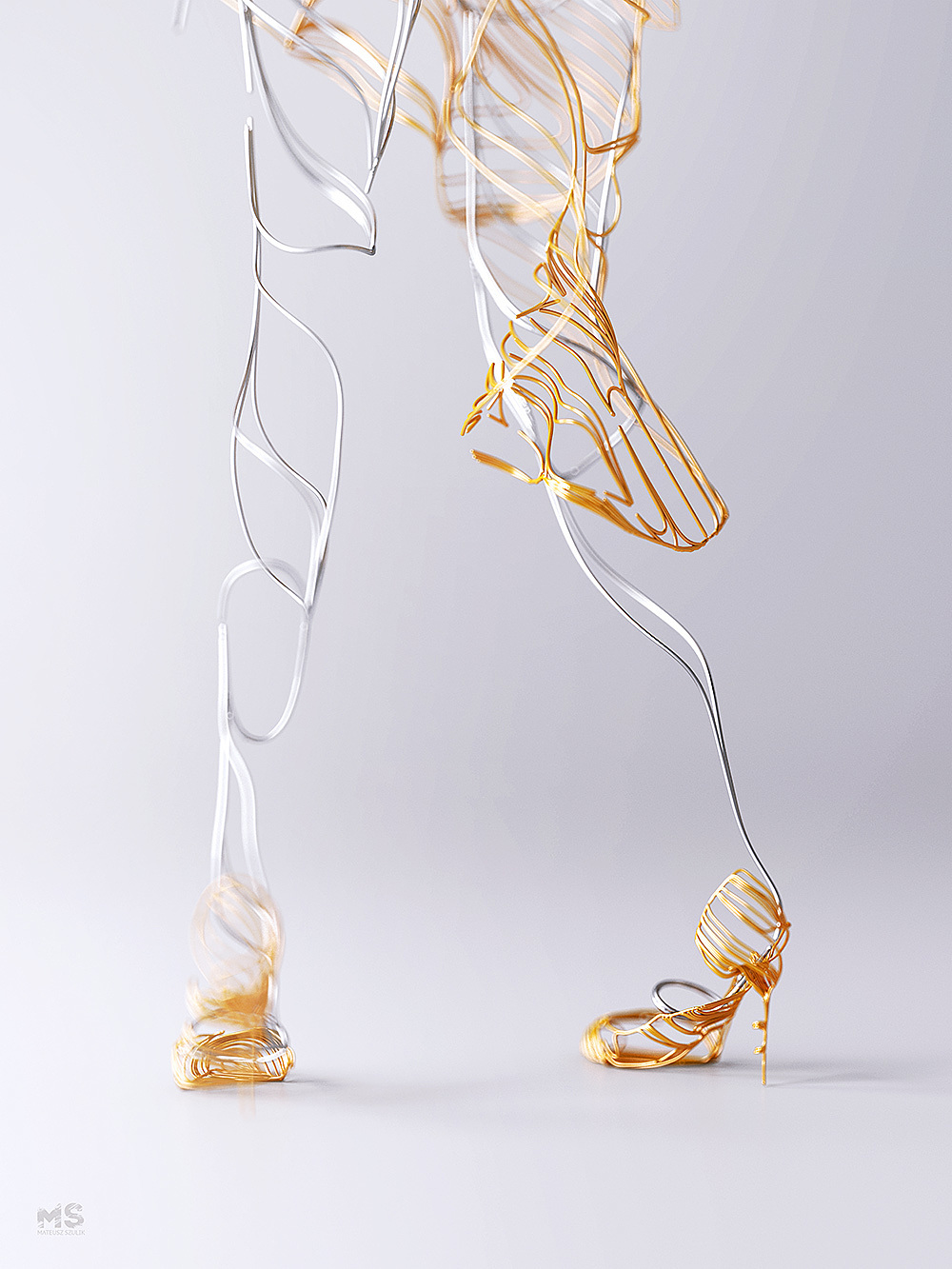 wire，Sculpture，gold and silver，line，animal，