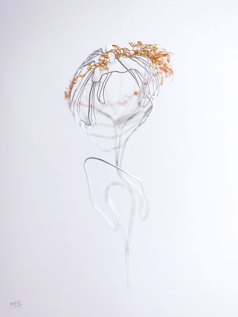 wire，Sculpture，gold and silver，line，animal，