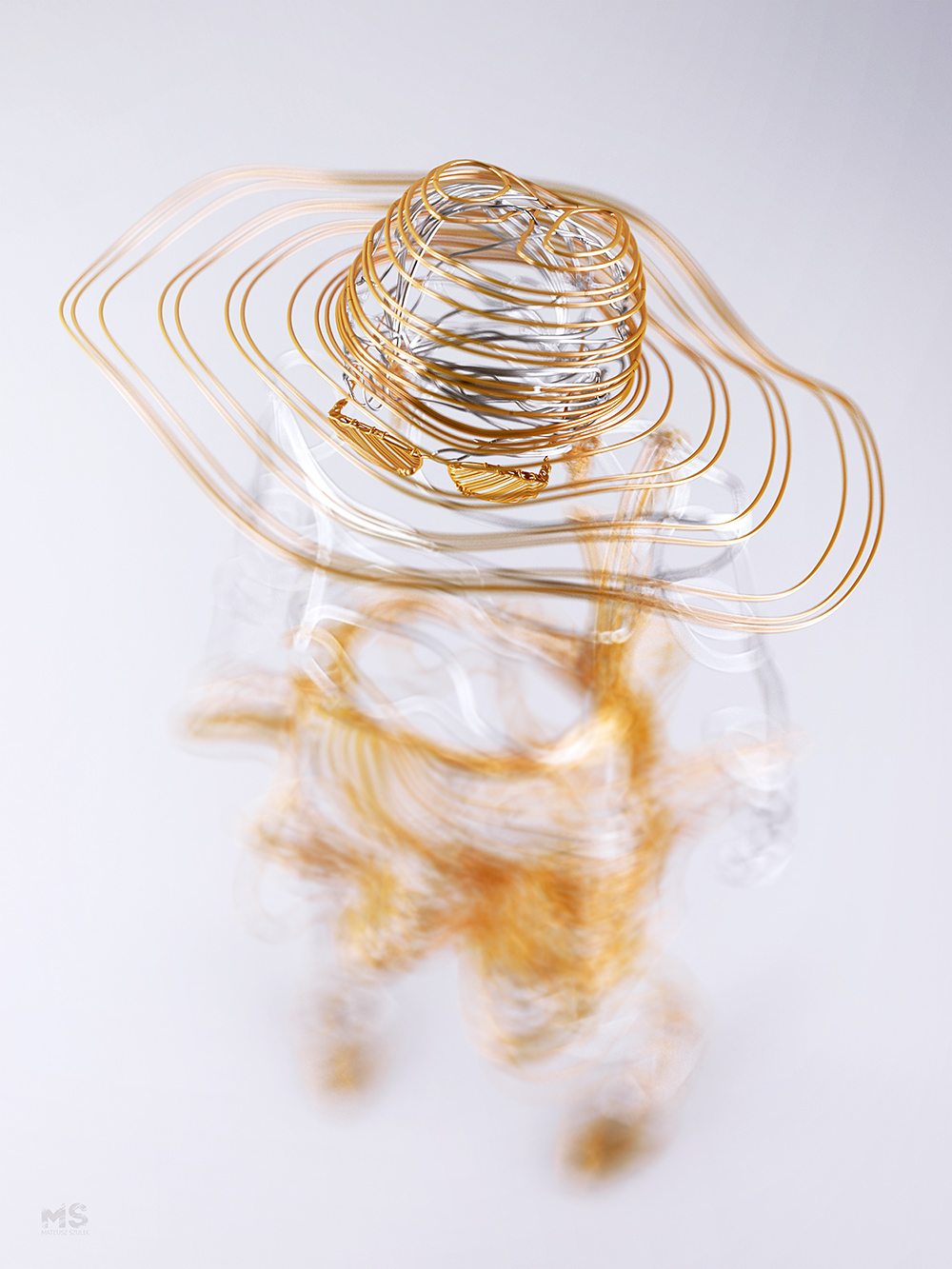 wire，Sculpture，gold and silver，line，animal，