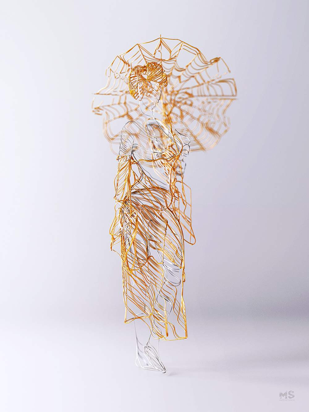 wire，Sculpture，gold and silver，line，animal，
