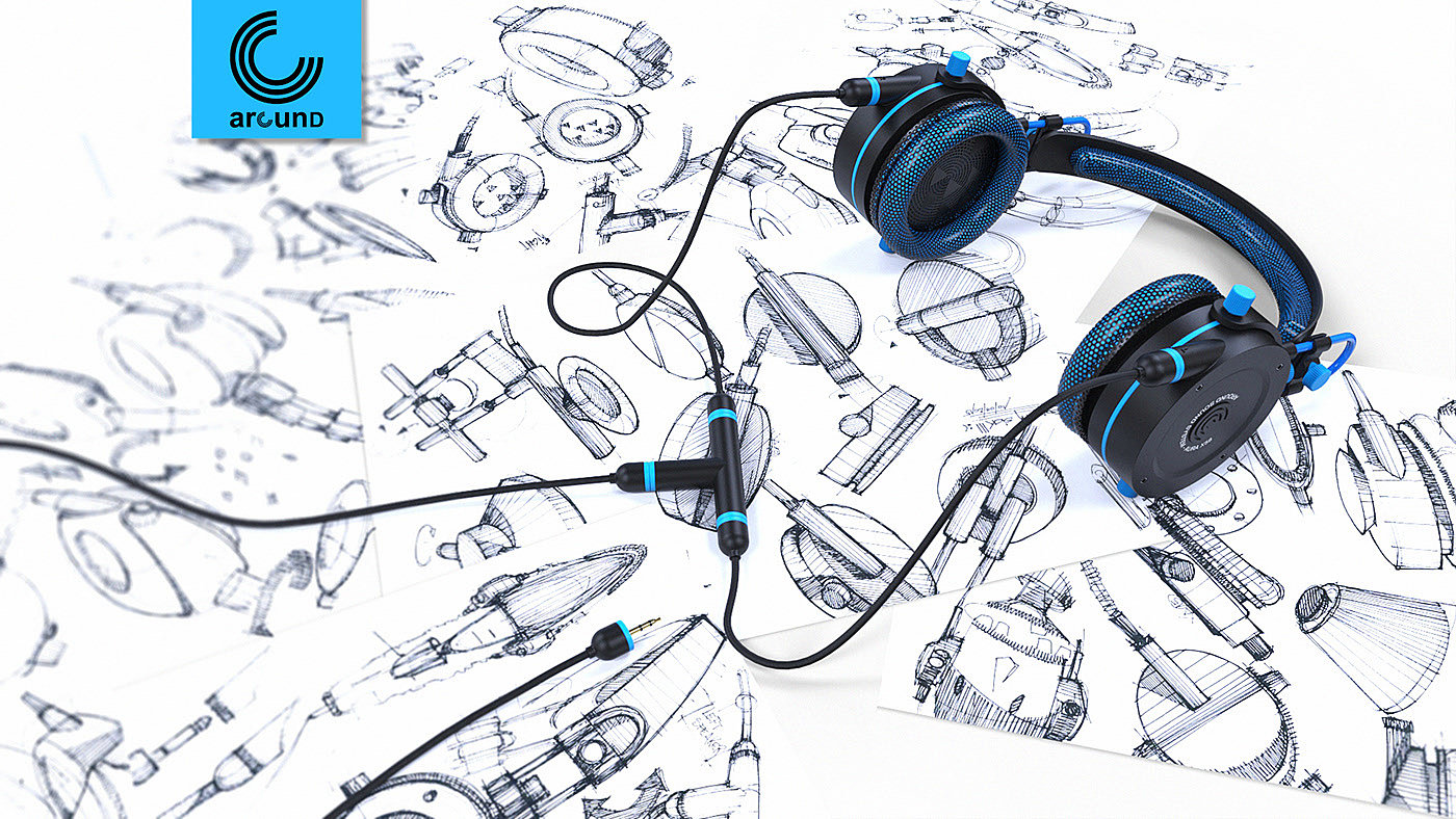 AROUND，概念，Xavier Narduzzi，建模，有线，蓝色，耳机，