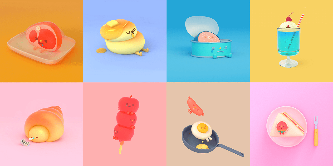 Role design，c4d，food，Cartoon，lovely，