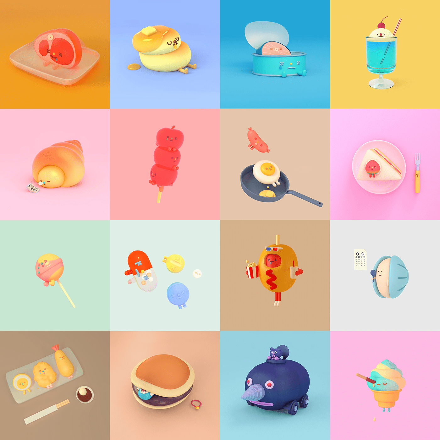 Role design，c4d，food，Cartoon，lovely，