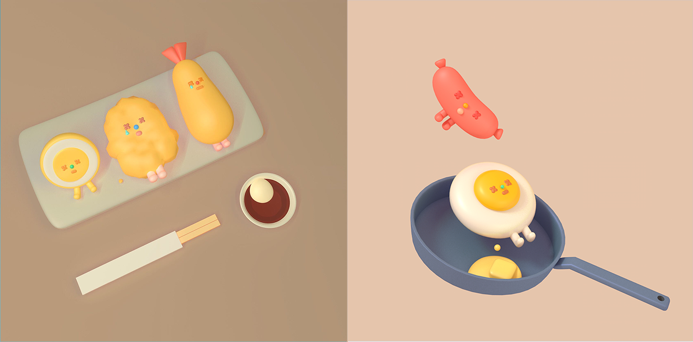 Role design，c4d，food，Cartoon，lovely，