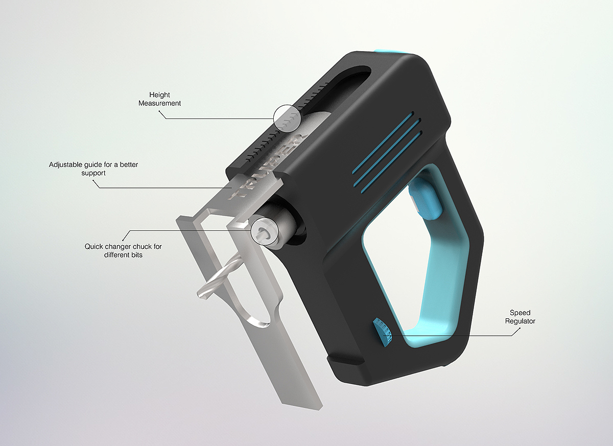 tool，Electric drill，industrial design，convenient，intelligence，