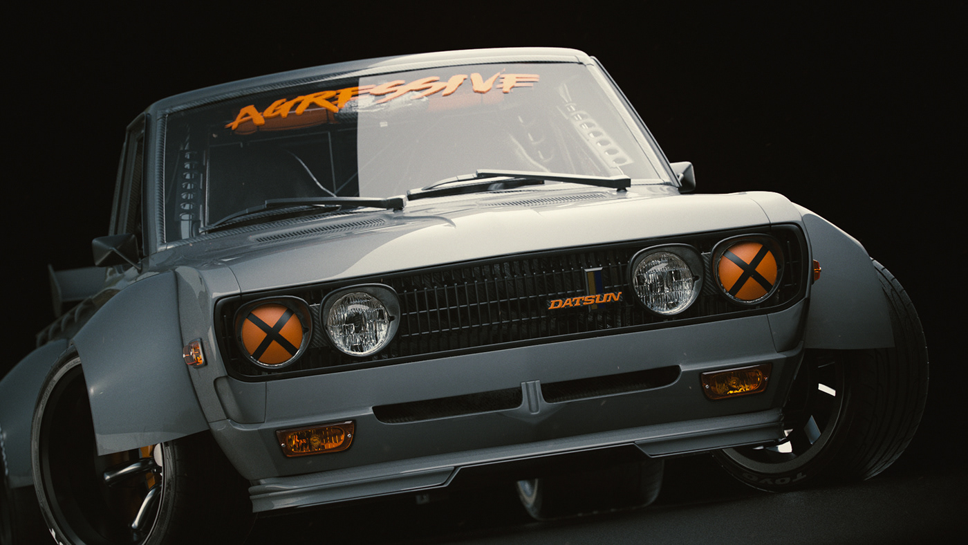 silver，Mini truck，Datsun 77，Automobile design，