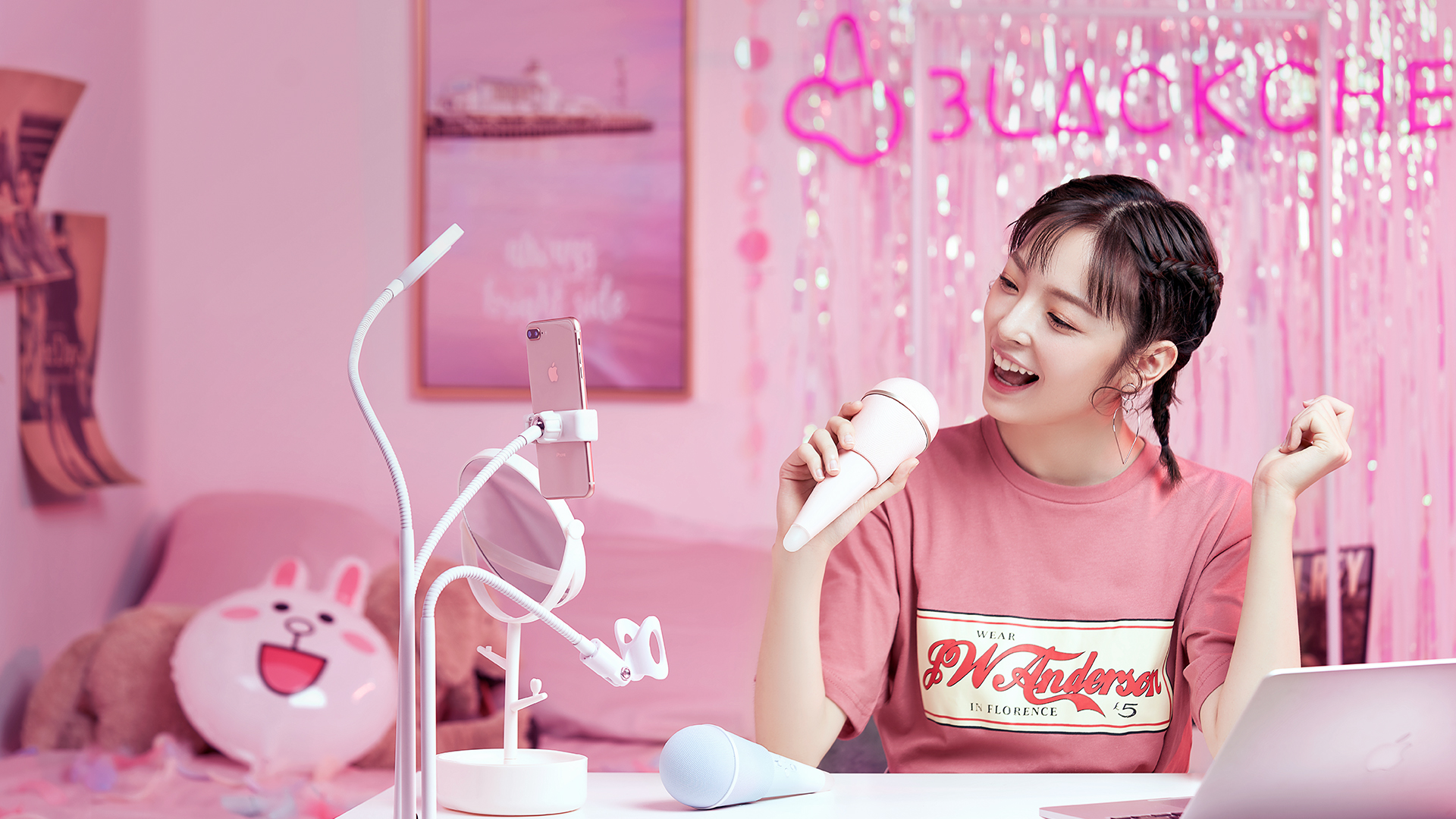 Black cherry microphone，Internet celebrity，Bluetooth Speaker ，Microphone Bluetooth speaker，Integrated design，Portable KTV，