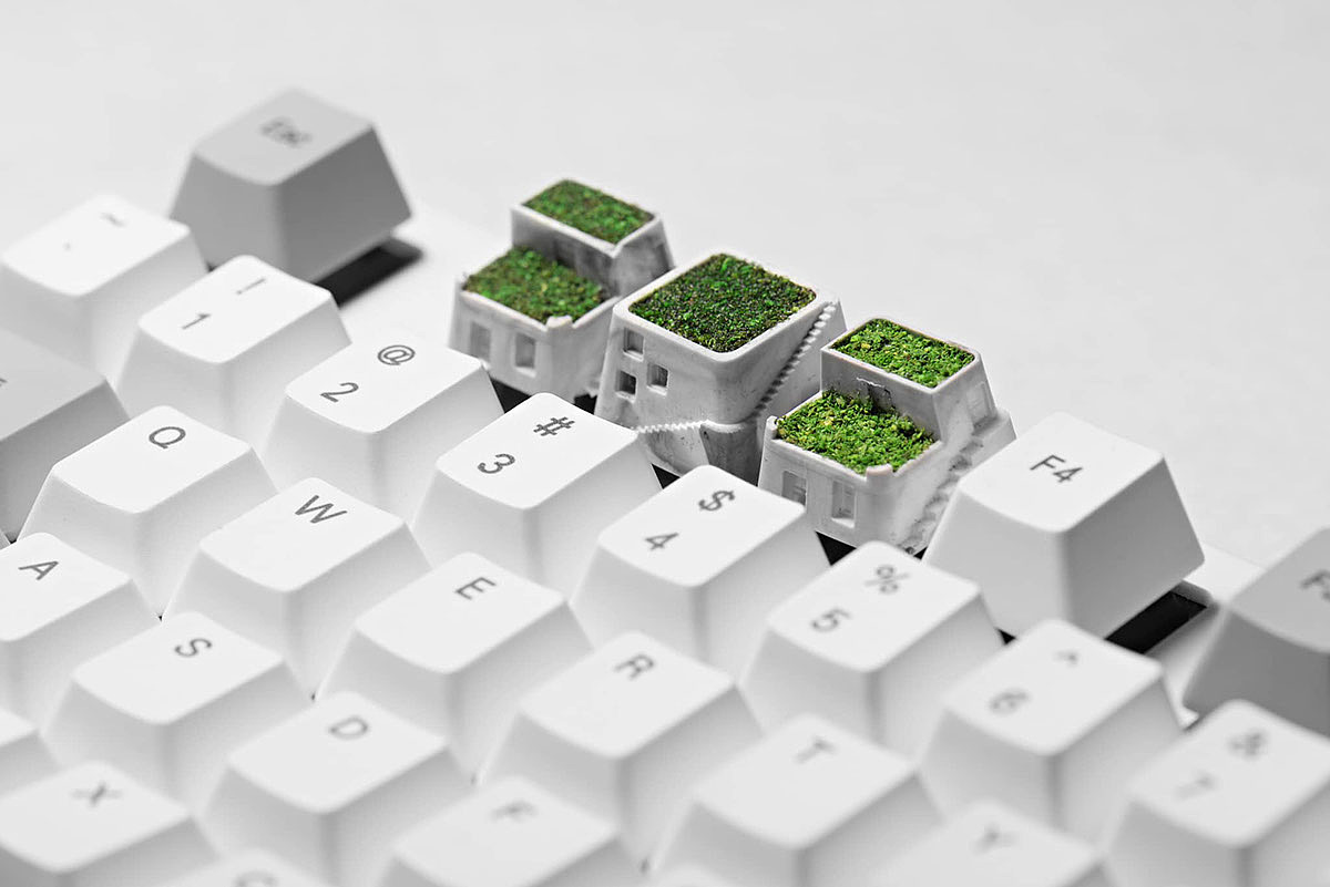 机械键盘，键帽，白色，草坪，建筑，