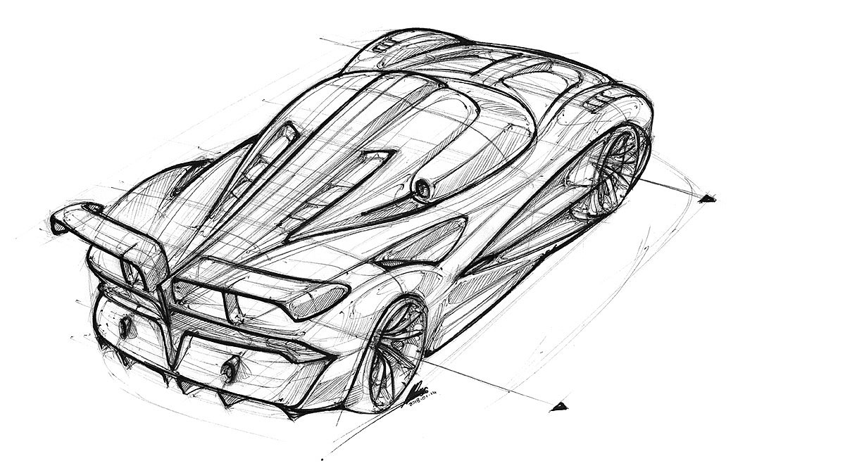 Porsche，Automobile design，Fluid design，sketch，