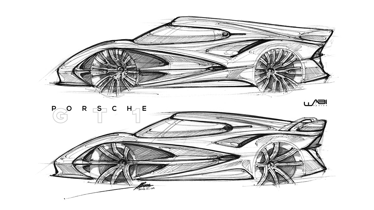 Porsche，Automobile design，Fluid design，sketch，