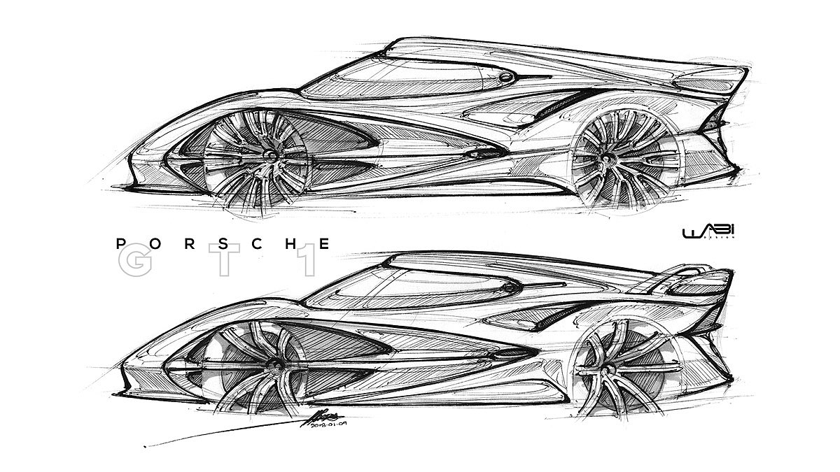 Porsche，Automobile design，Fluid design，sketch，