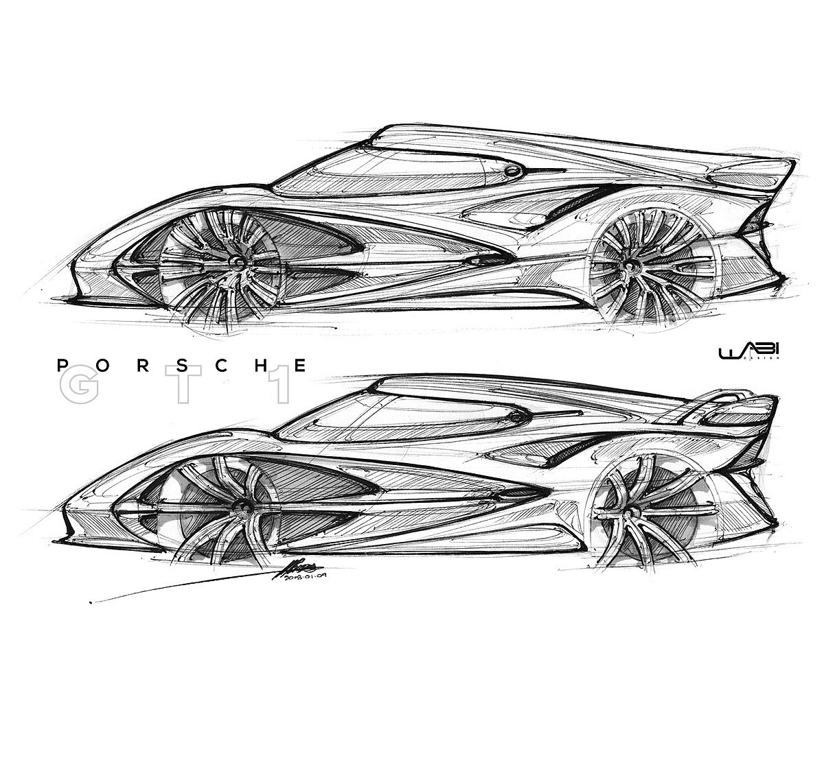 Porsche，Automobile design，Fluid design，sketch，