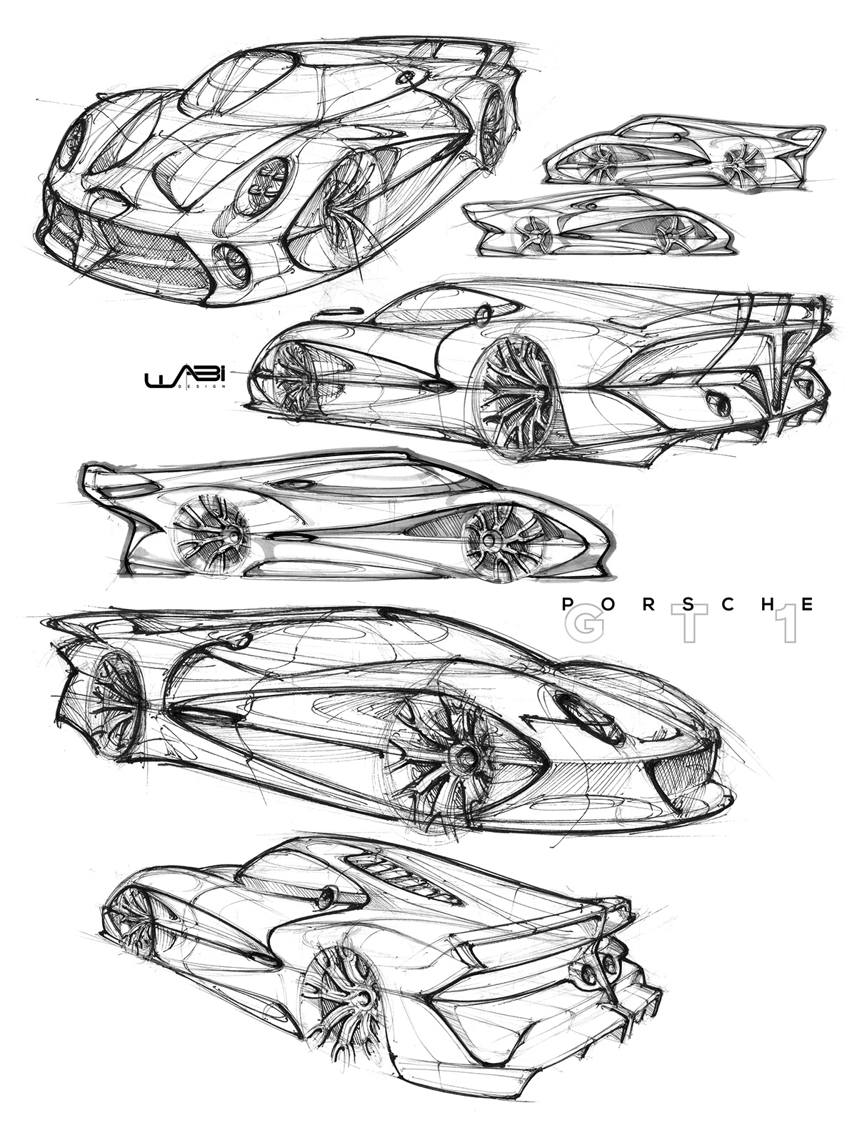 Porsche，Automobile design，Fluid design，sketch，