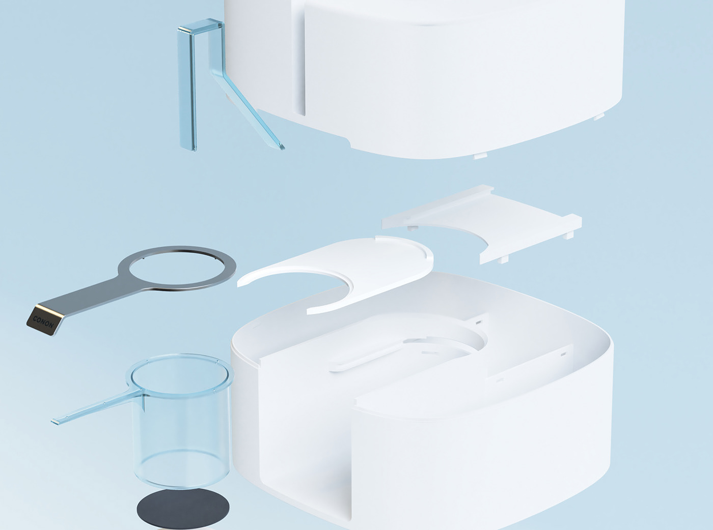 Powder tank，white，Explosion diagram，Simplicity，