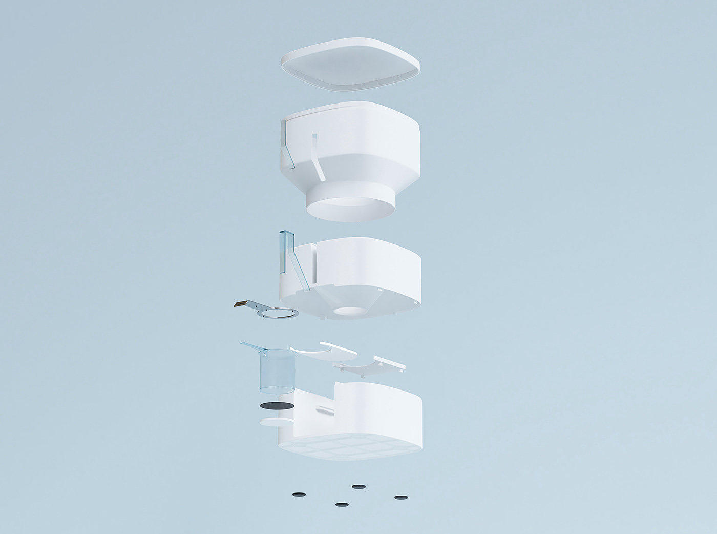 Powder tank，white，Explosion diagram，Simplicity，