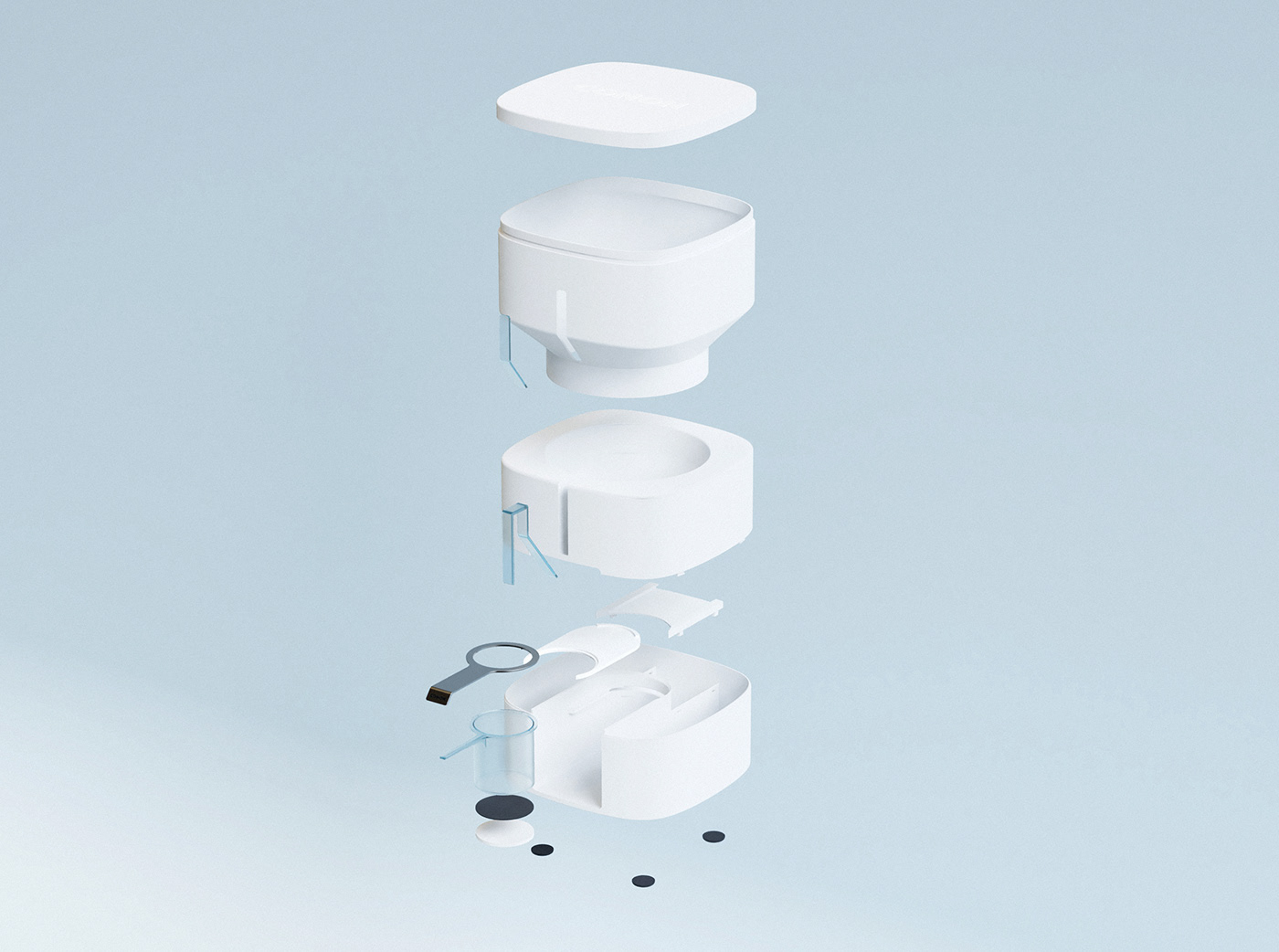 Powder tank，white，Explosion diagram，Simplicity，