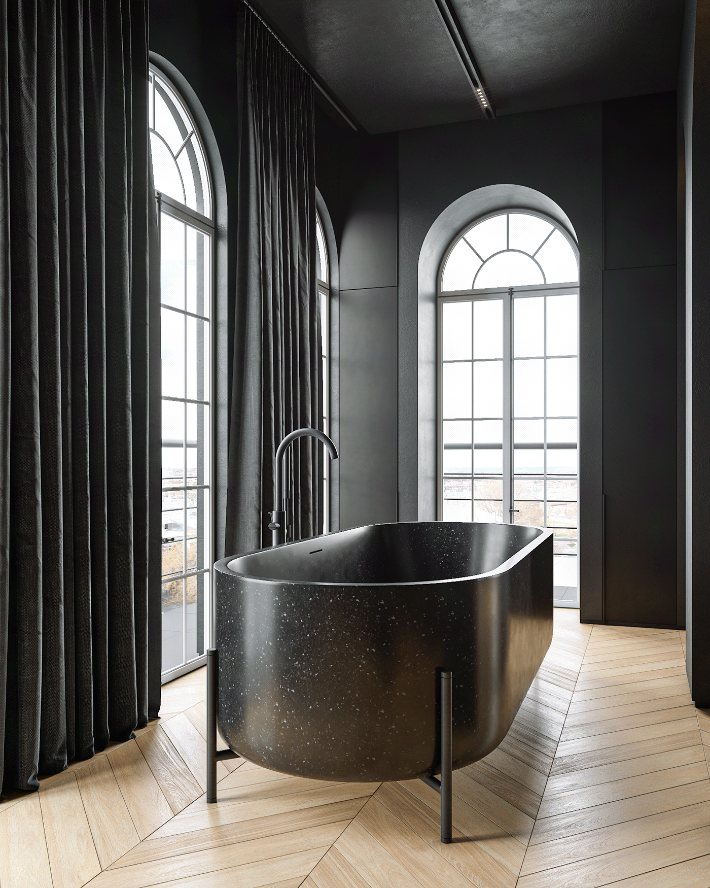 indoor，Dark，modern，apartment，