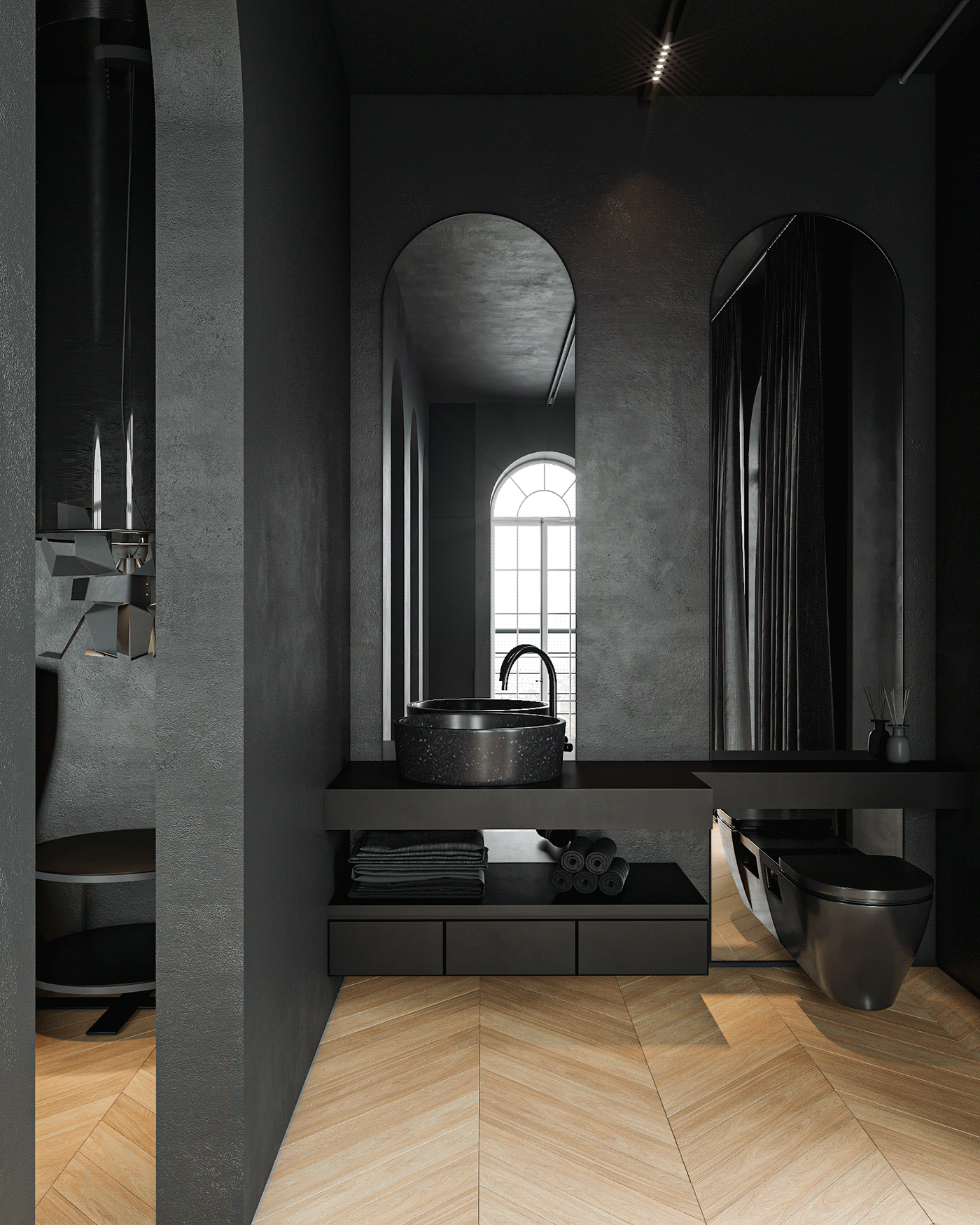 indoor，Dark，modern，apartment，