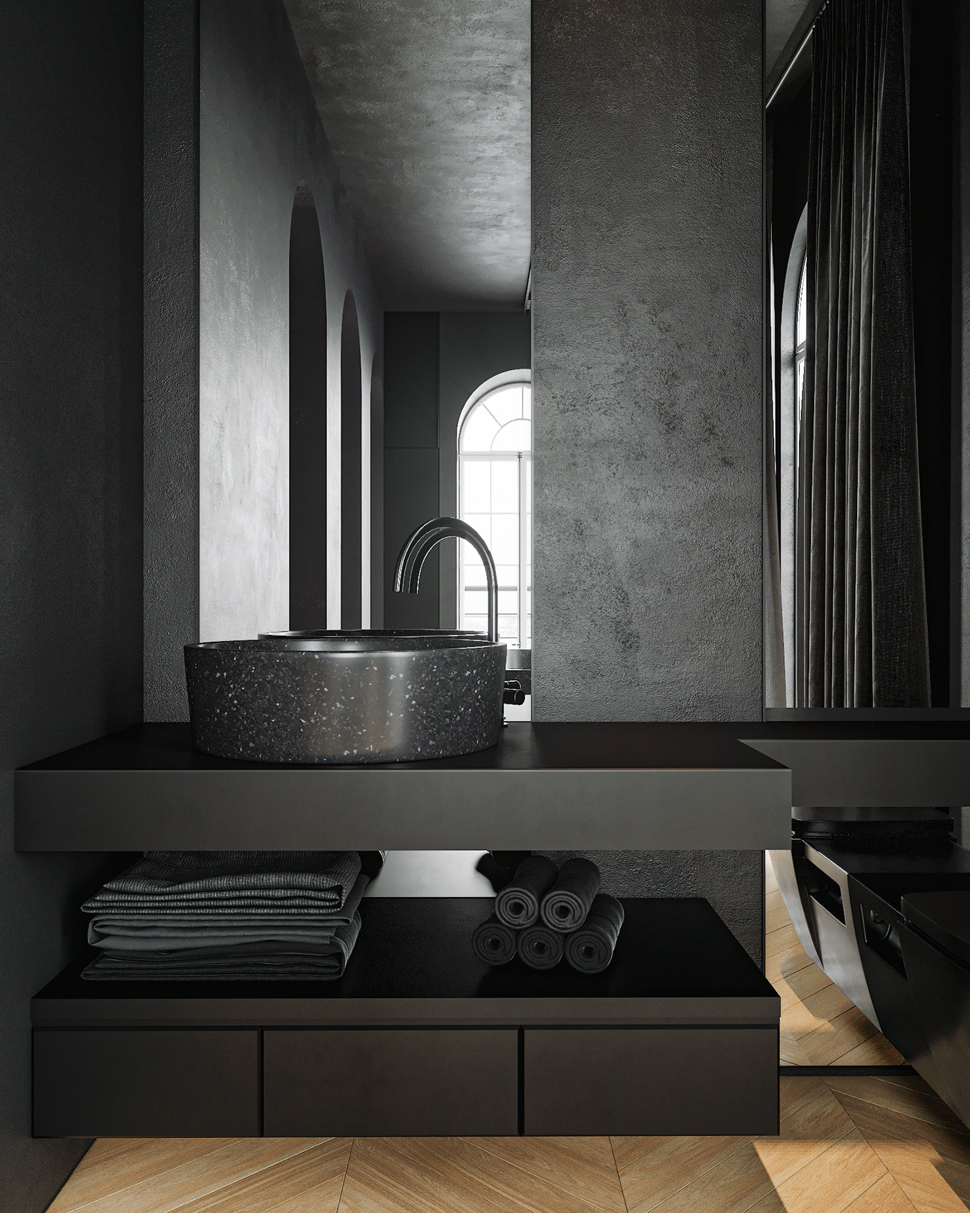 indoor，Dark，modern，apartment，