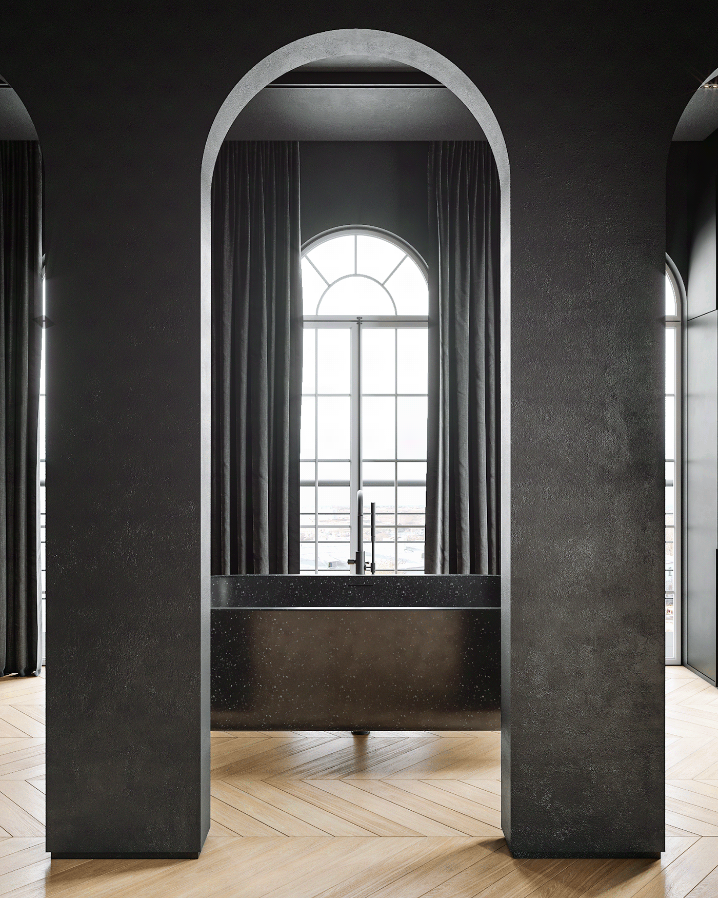 indoor，Dark，modern，apartment，