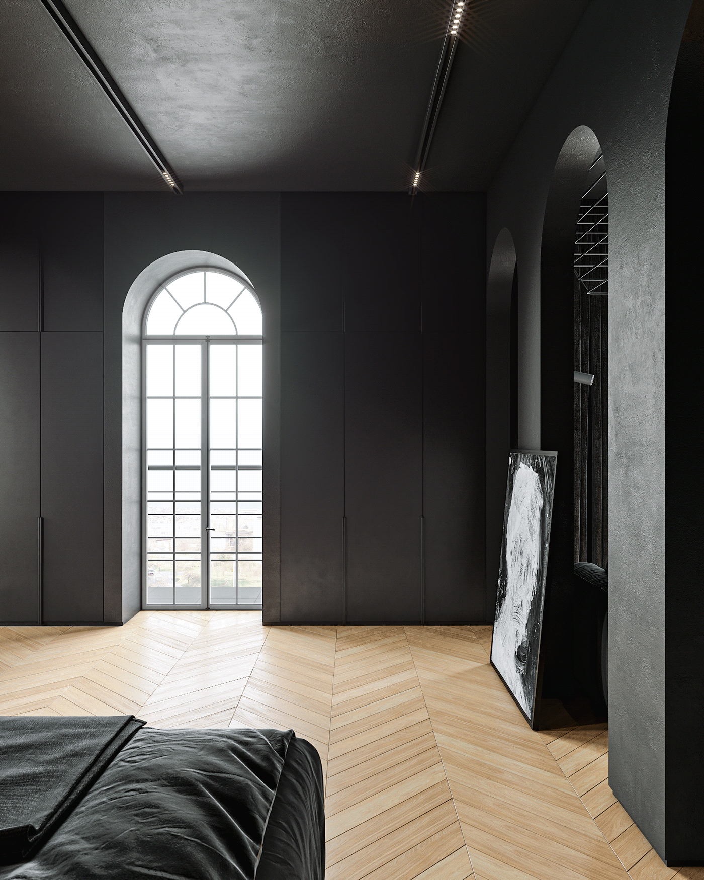 indoor，Dark，modern，apartment，