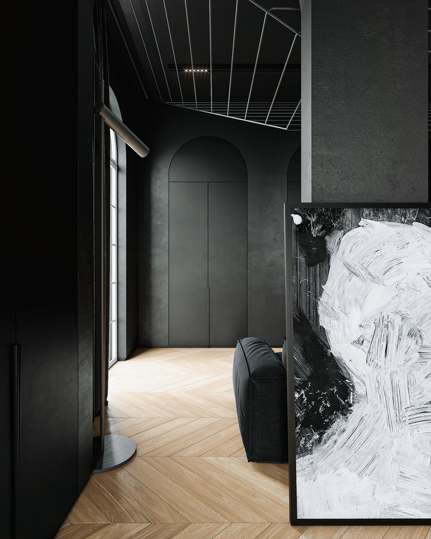 indoor，Dark，modern，apartment，