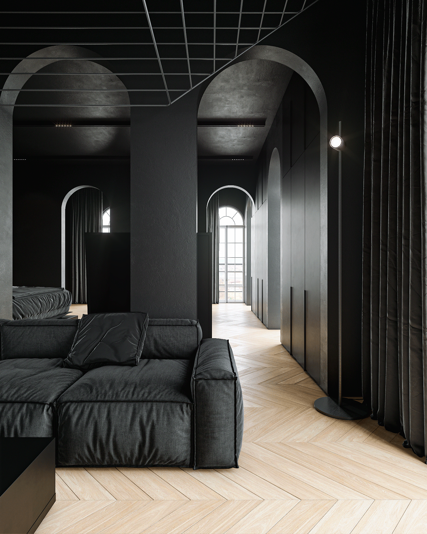 indoor，Dark，modern，apartment，