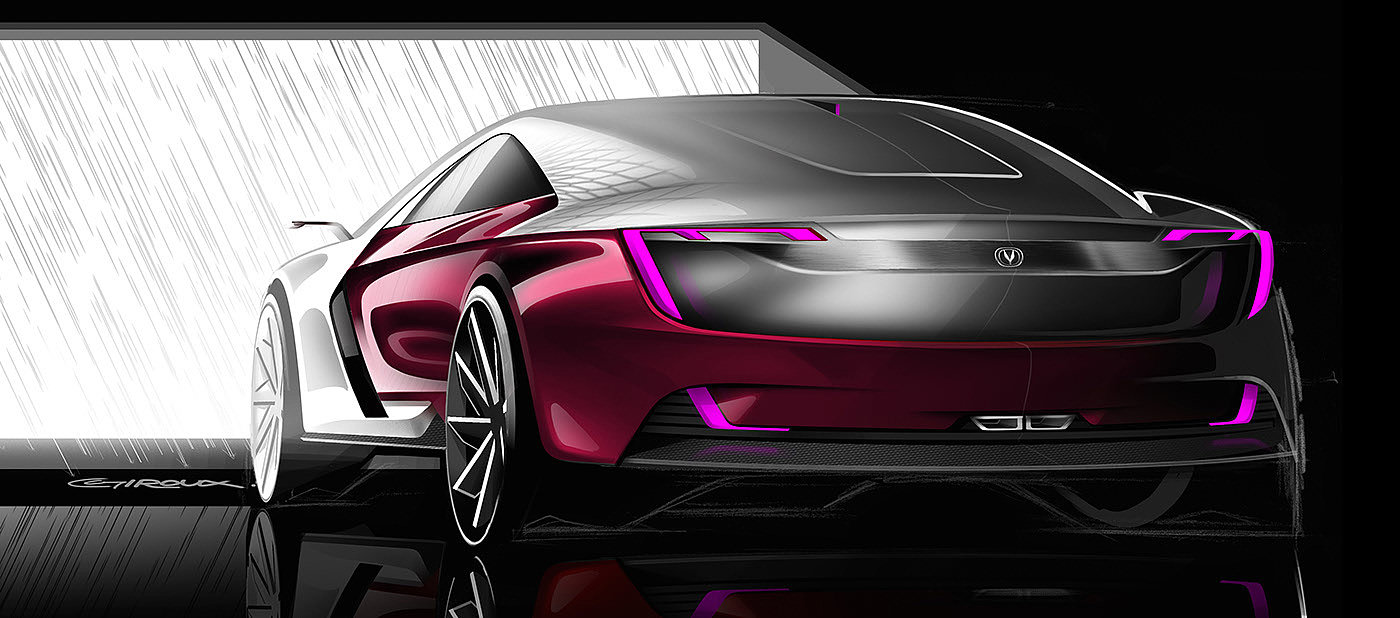 Sports car，Chang'an，conceptual design，Five ，Hand drawn，